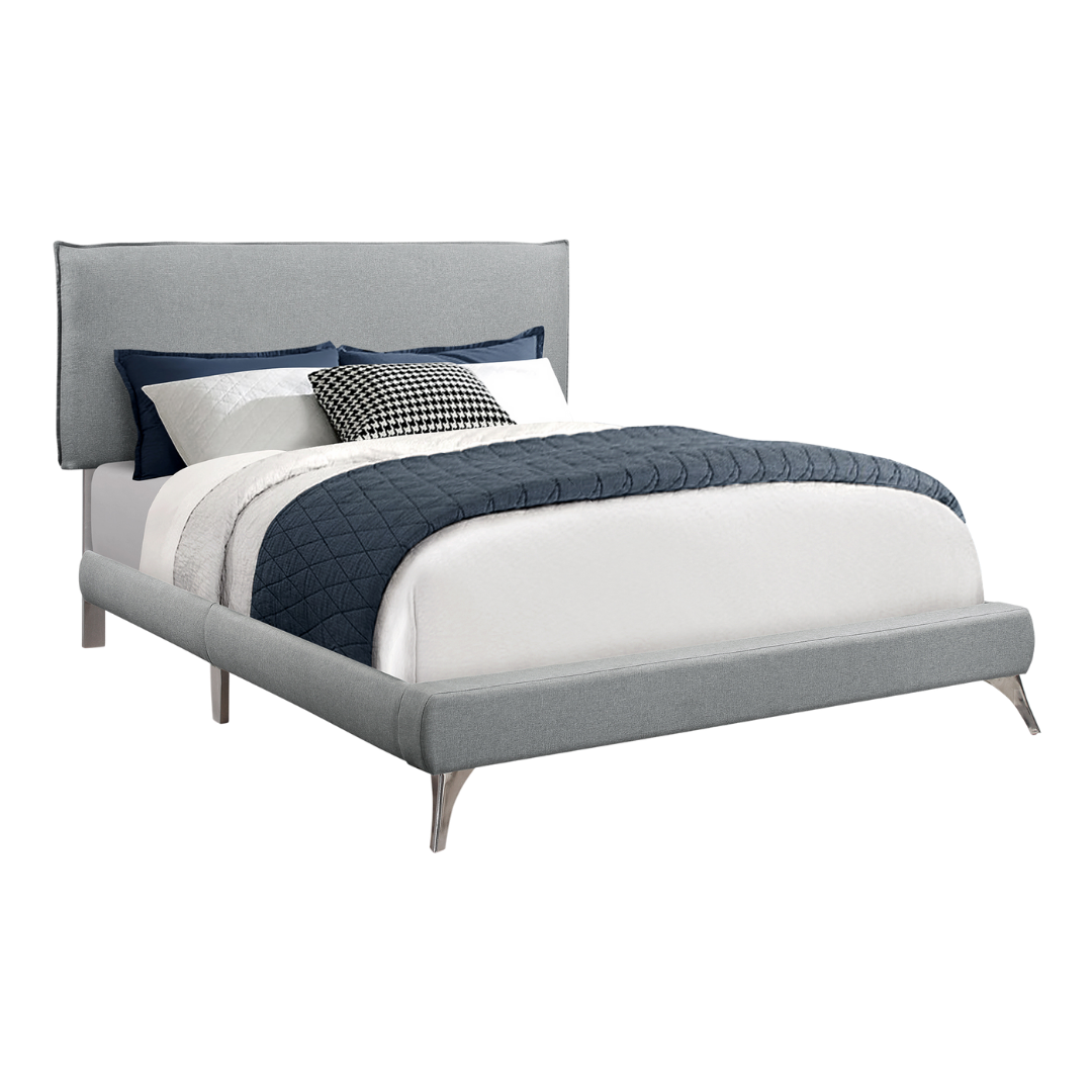Silvano – Queen Bed – Fabric (Grey Linen) + Chrome Legs