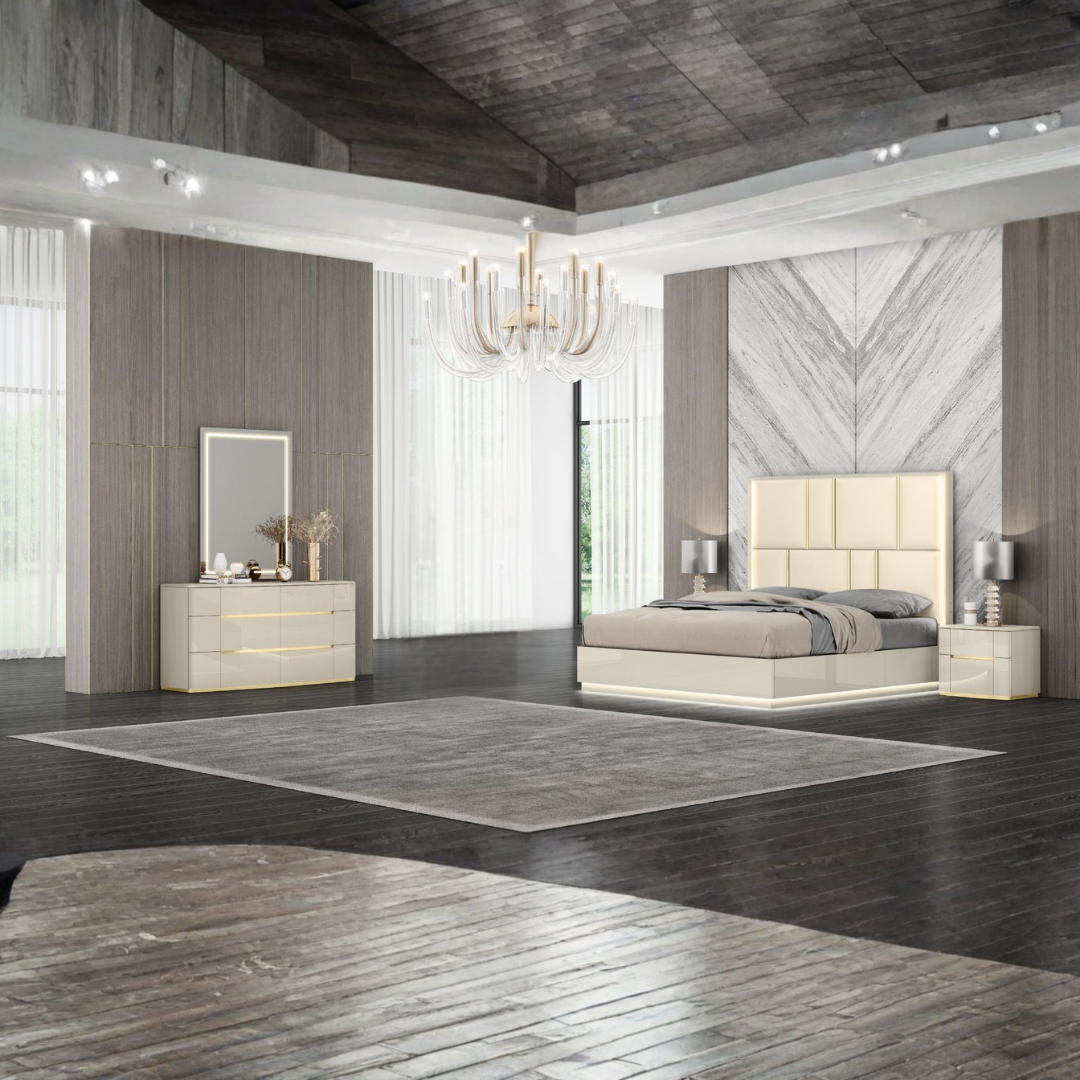 Solaria – Ensemble de chambre à coucher – King – Beige/Or