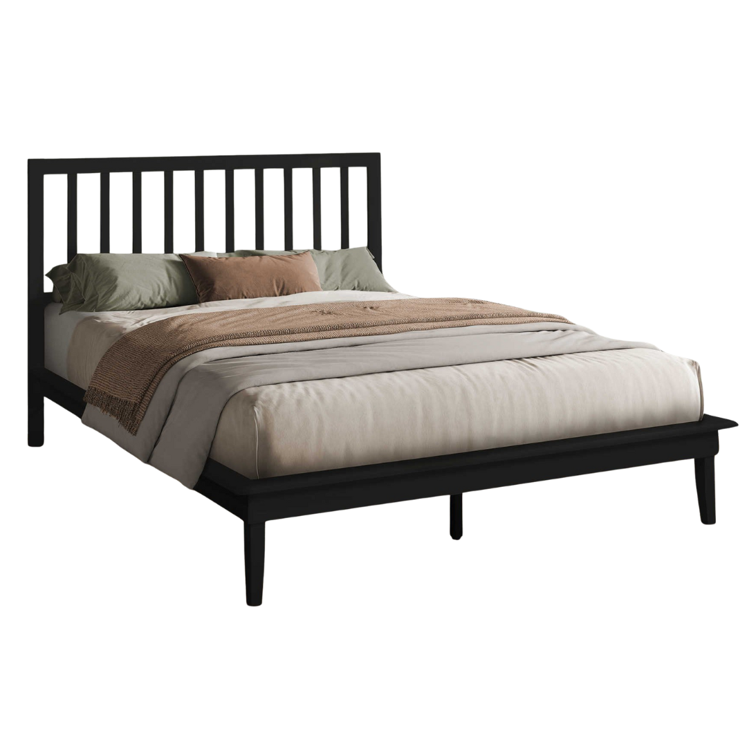 Solvar – Queen Bed – Solid Wood (Black)