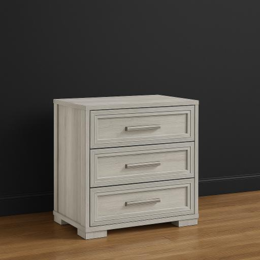 Karvon – Table de chevet blanc cassé 3 tiroirs métal