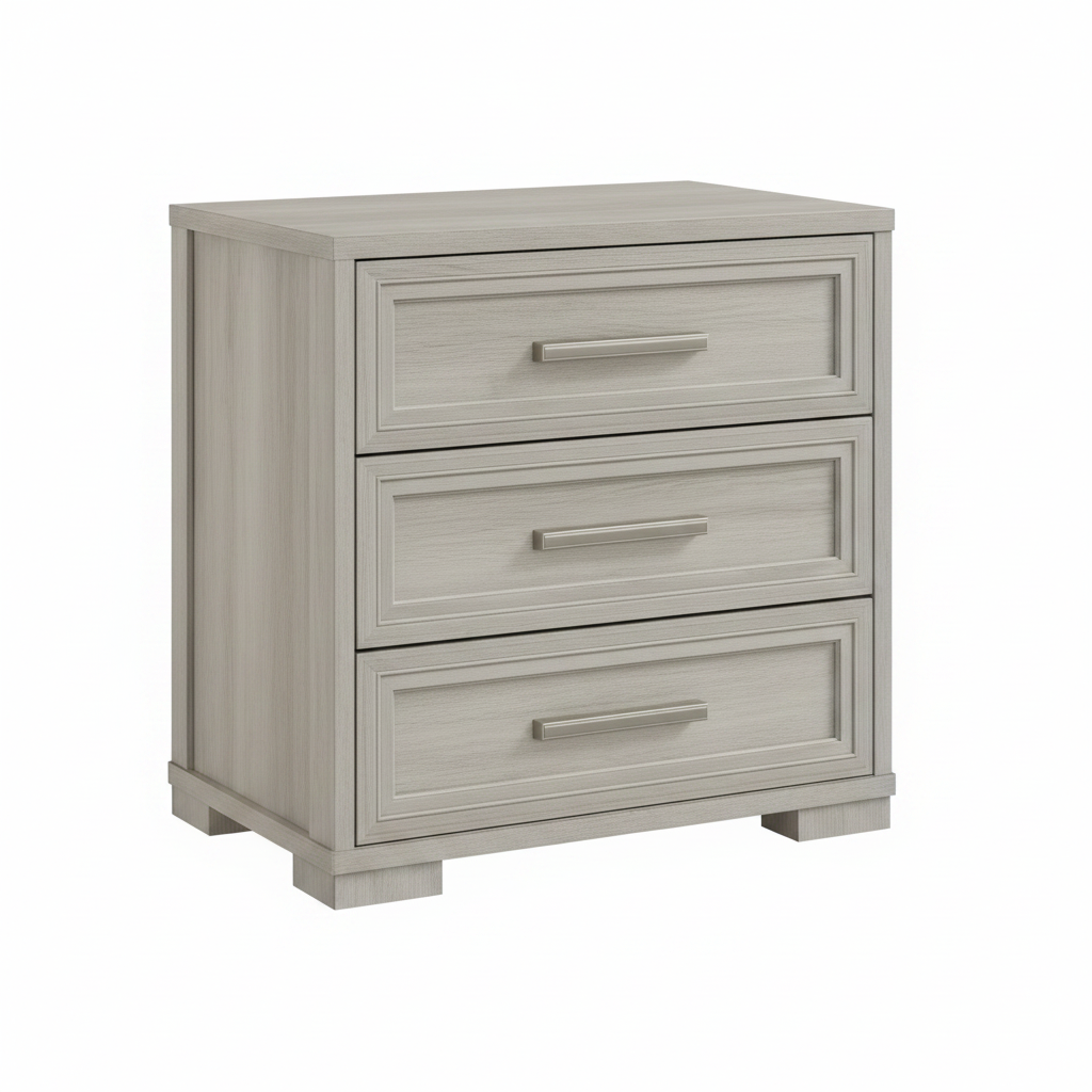Karvon – Table de chevet blanc cassé 3 tiroirs métal