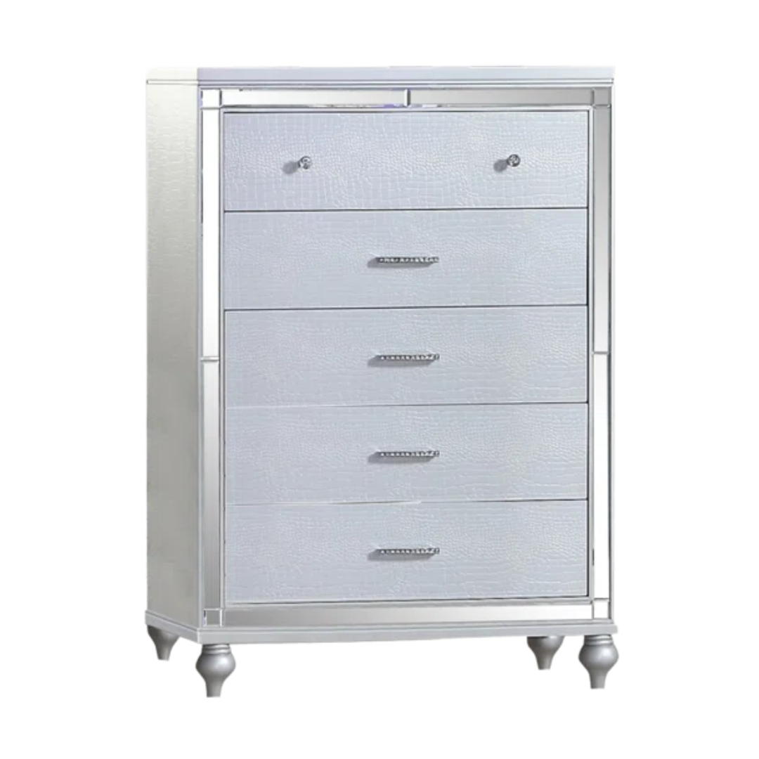 Toscana – Chiffonnier chêne blanc 5 tiroirs laqué