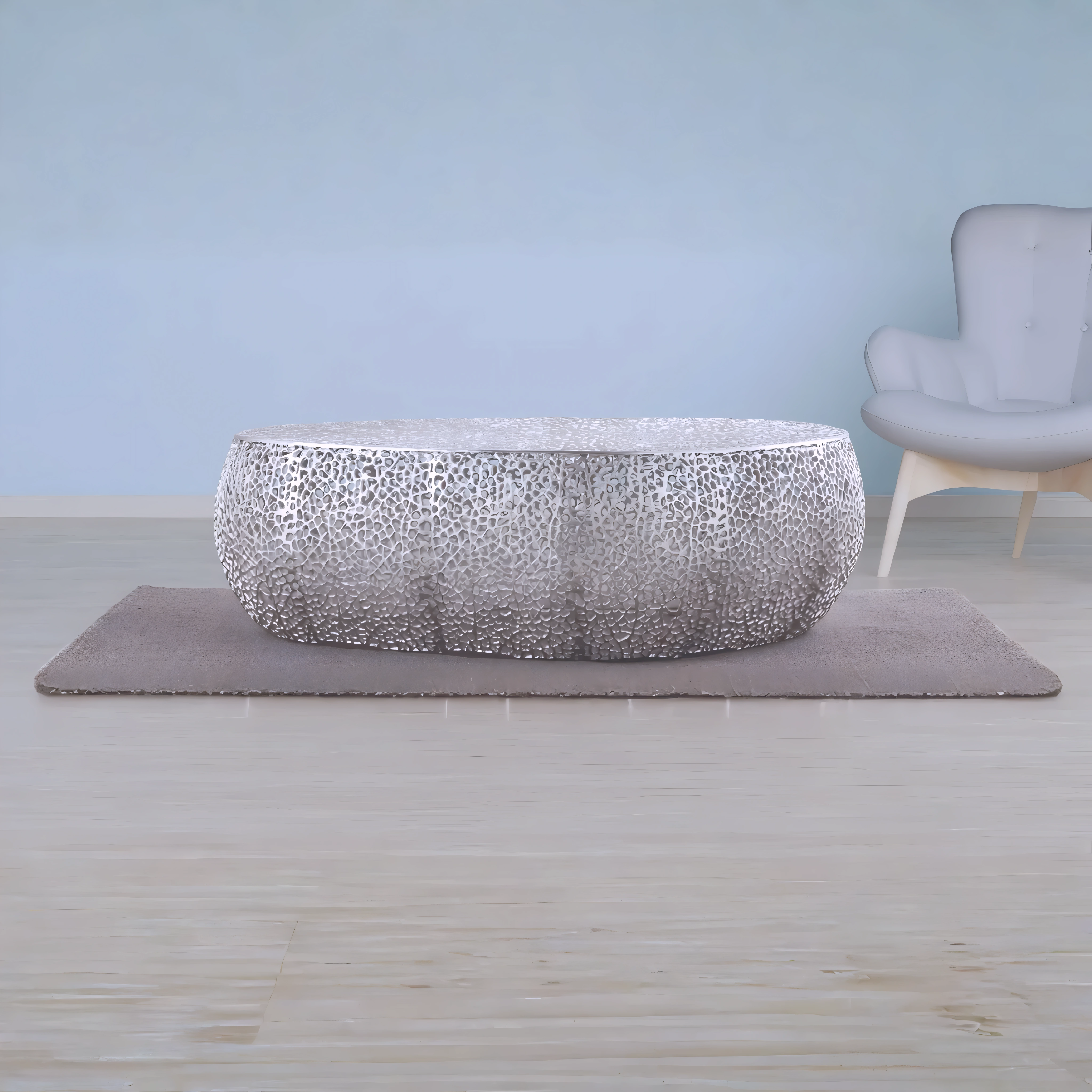 Ovalin – Table basse ovale tressée – Argent