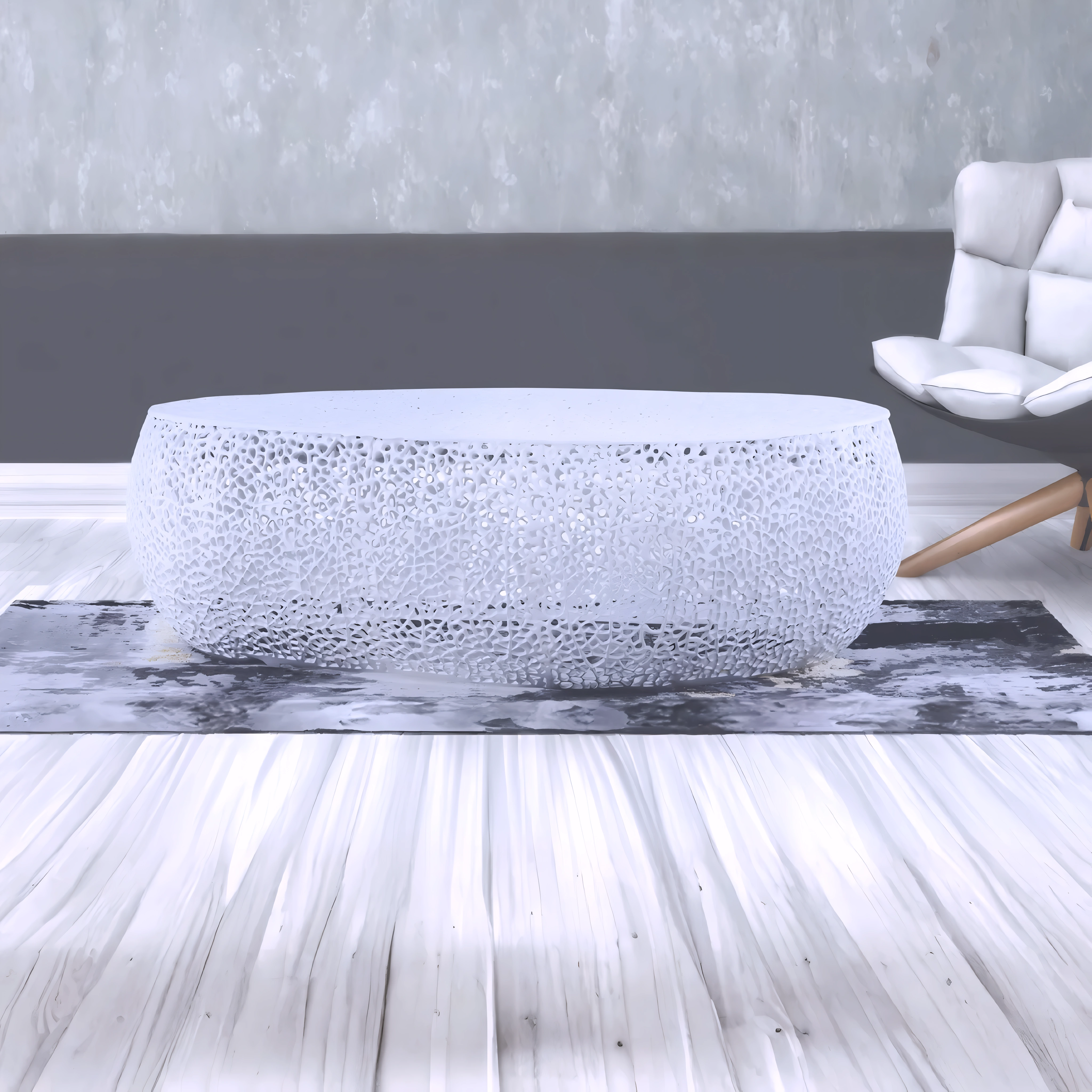 Ovalin – Table basse ovale tressée – Blanche