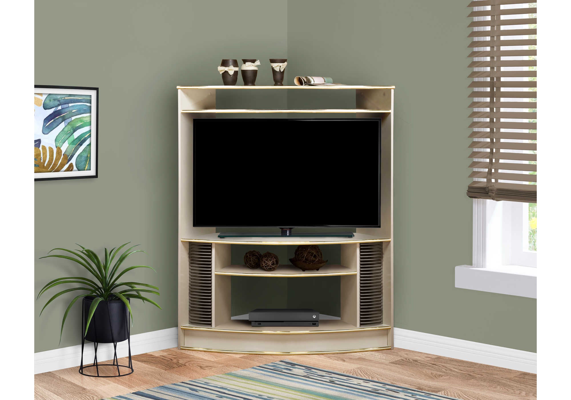 MEUBLE TV - MEUBLE D'ANGLE D'ACCENT BEIGE/LAITON # TV 8511