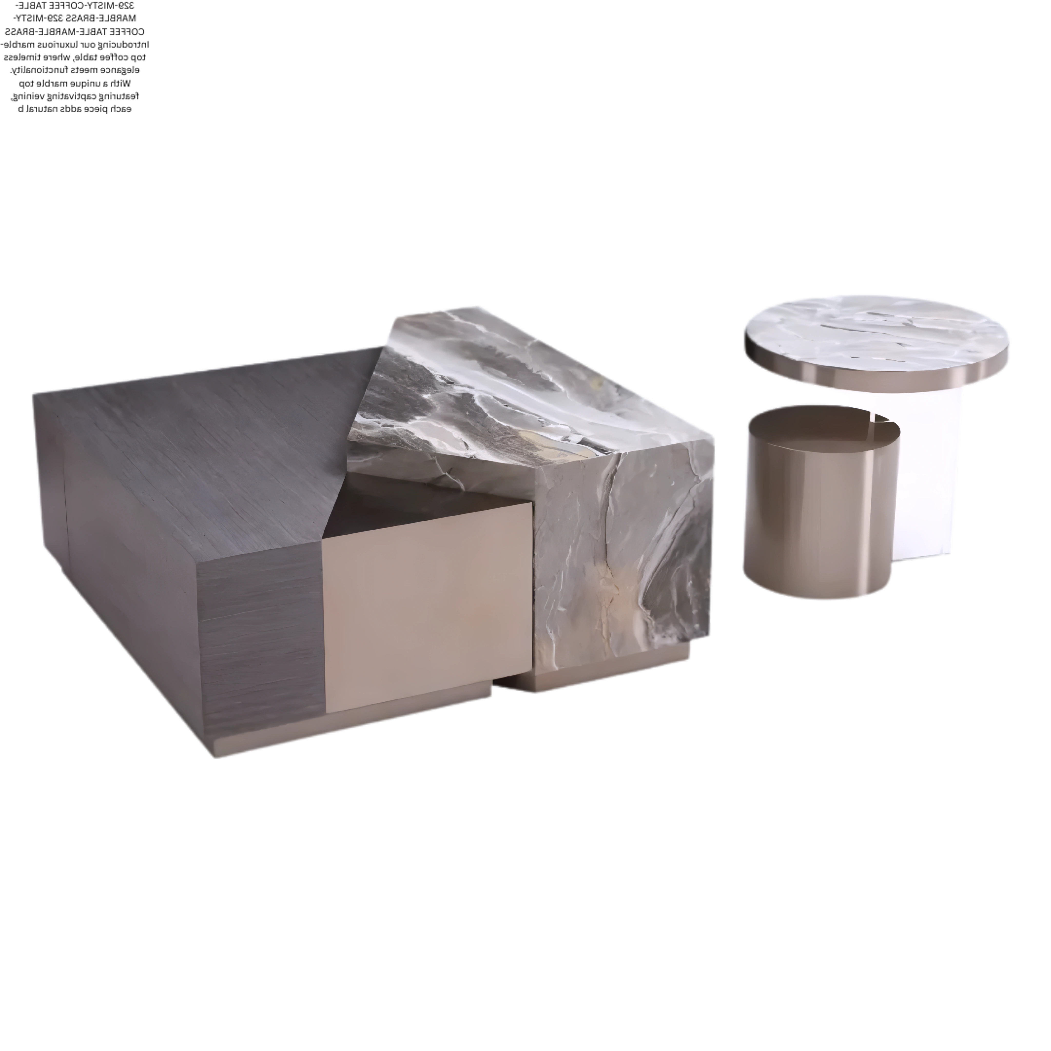 Tavalon – Table basse et table d'appoint en marbre – Piètement en laiton et acrylique