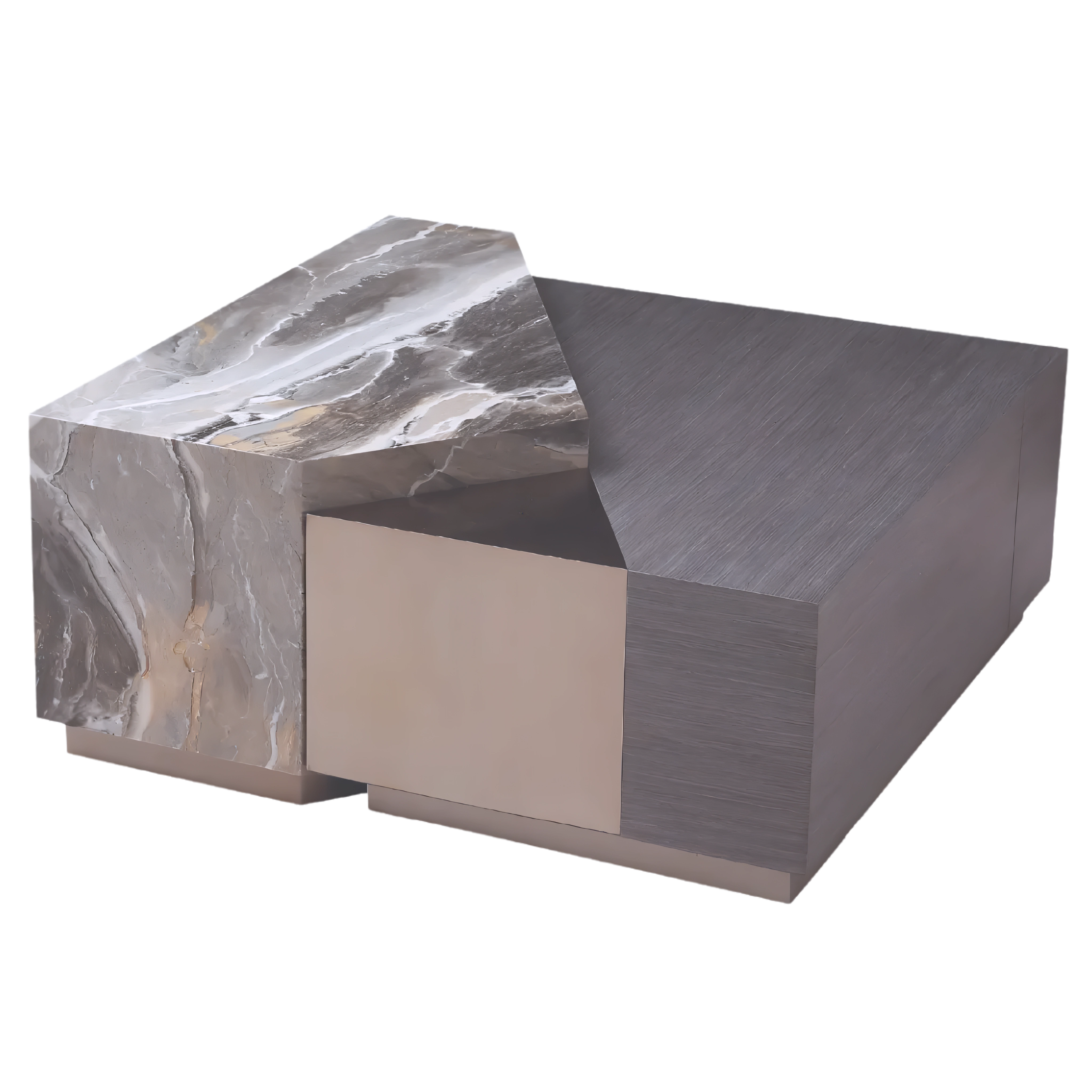 Tavalon – Table basse et table d'appoint en marbre – Piètement en laiton et acrylique