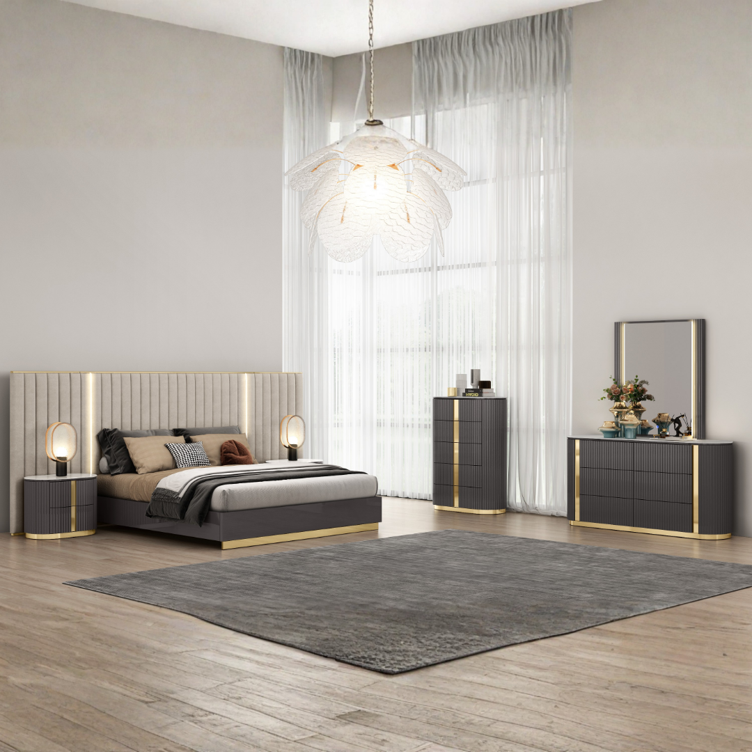 Tivaron – Bedroom Set – King – Graphite/Gold