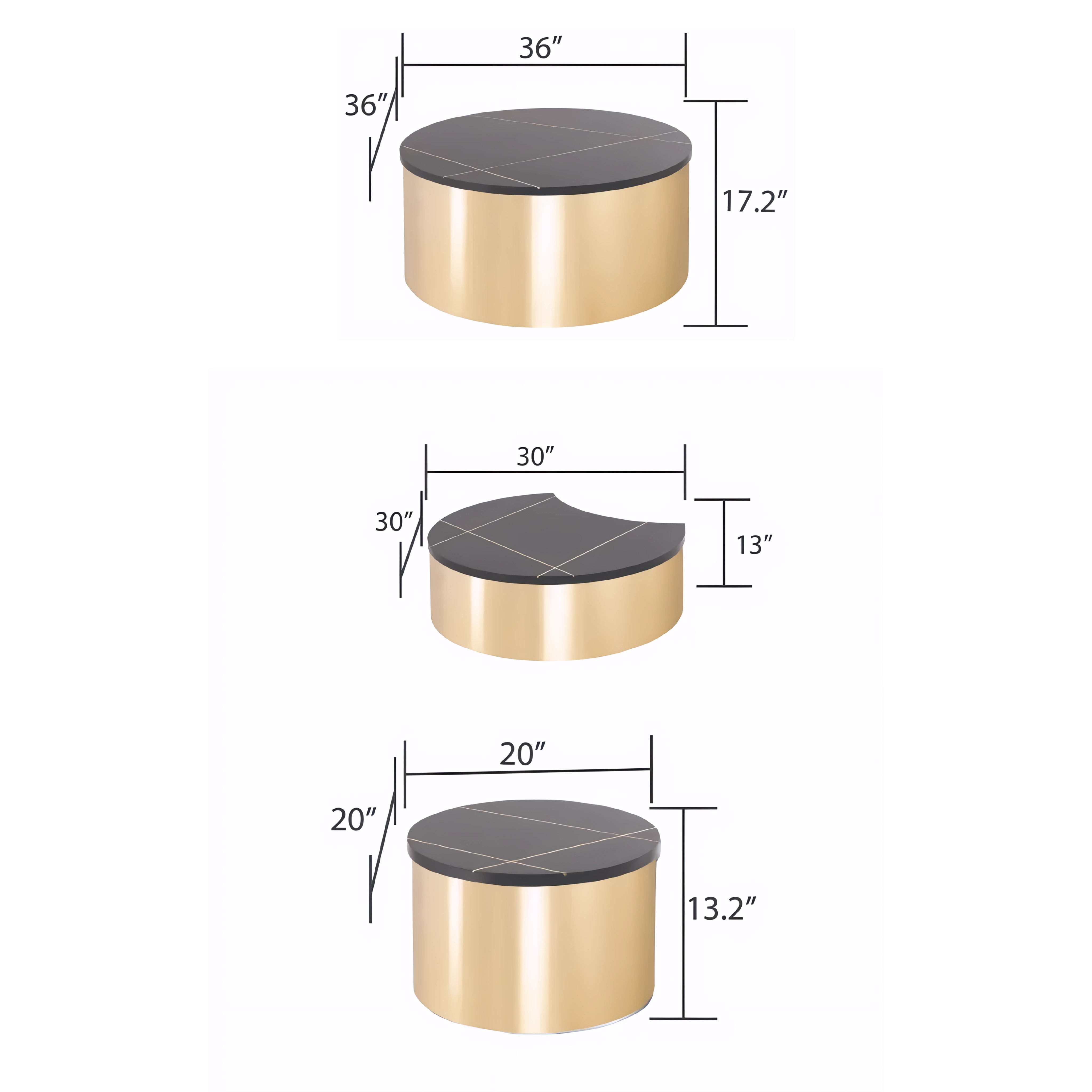 Triovan – Ensemble de 3 tables basses – Pied doré
