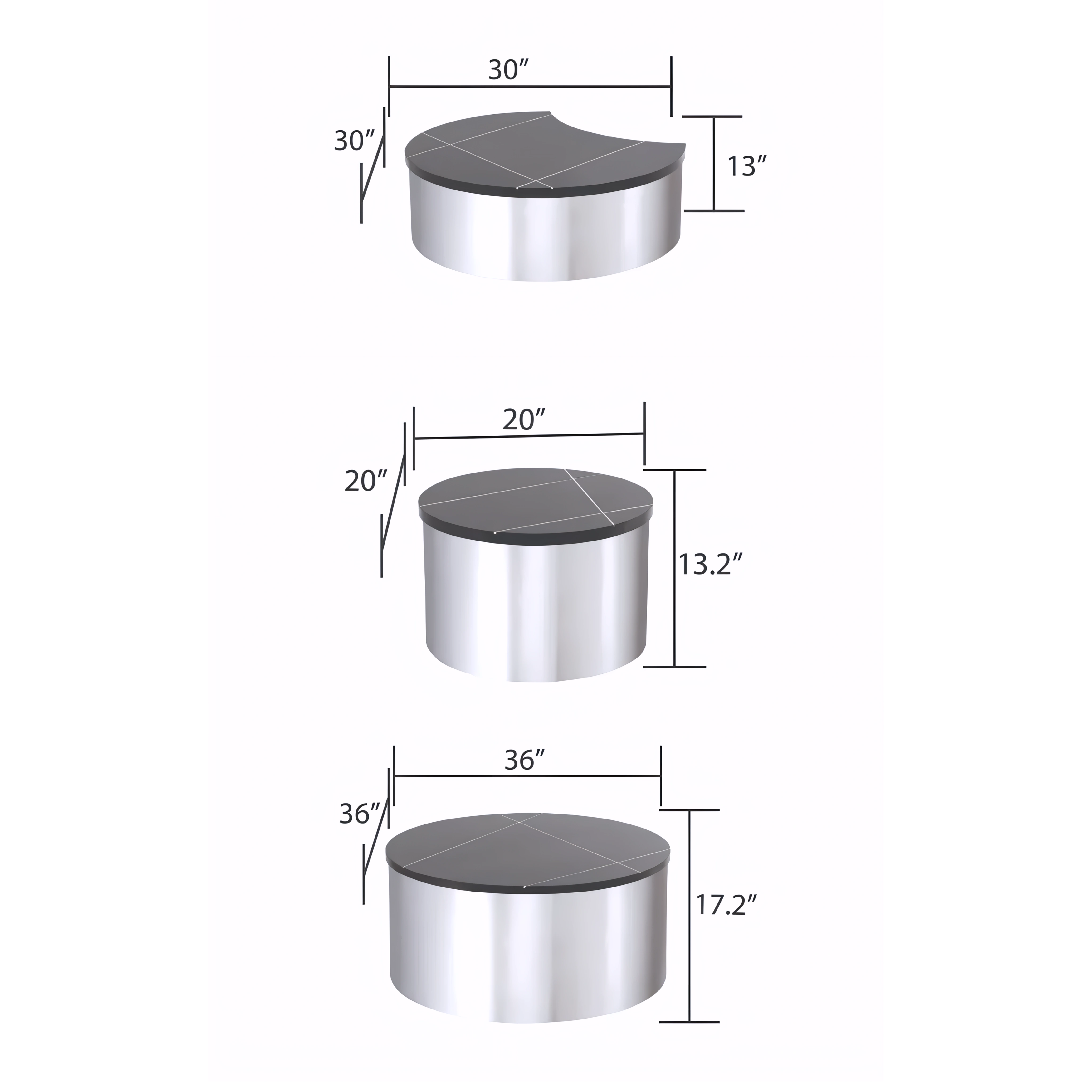 Triovan – Ensemble de 3 tables basses – Pied argenté
