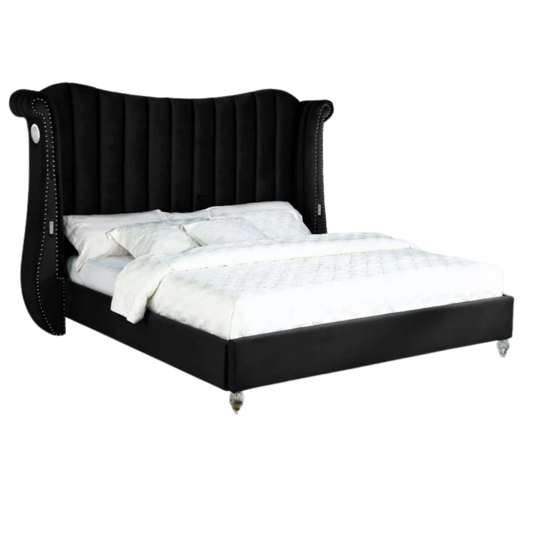 Tulvion – Queen Bed – Velvet (Black)