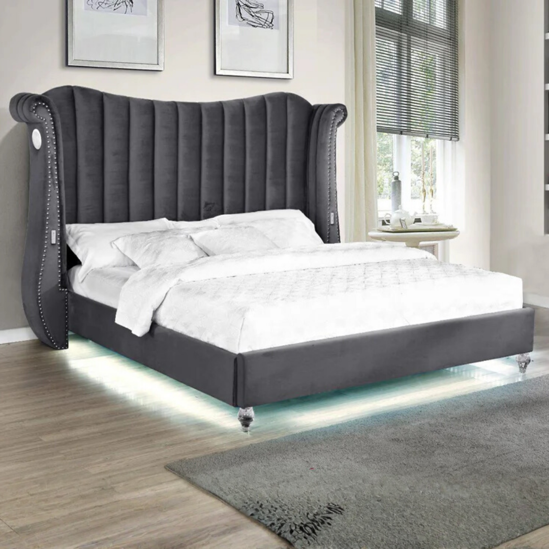 Tulvion – Queen Bed – Velvet (Grey)