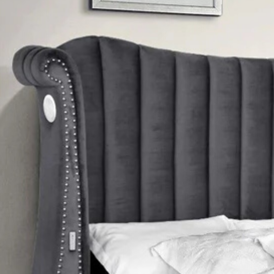 Tulvion – Queen Bed – Velvet (Grey)