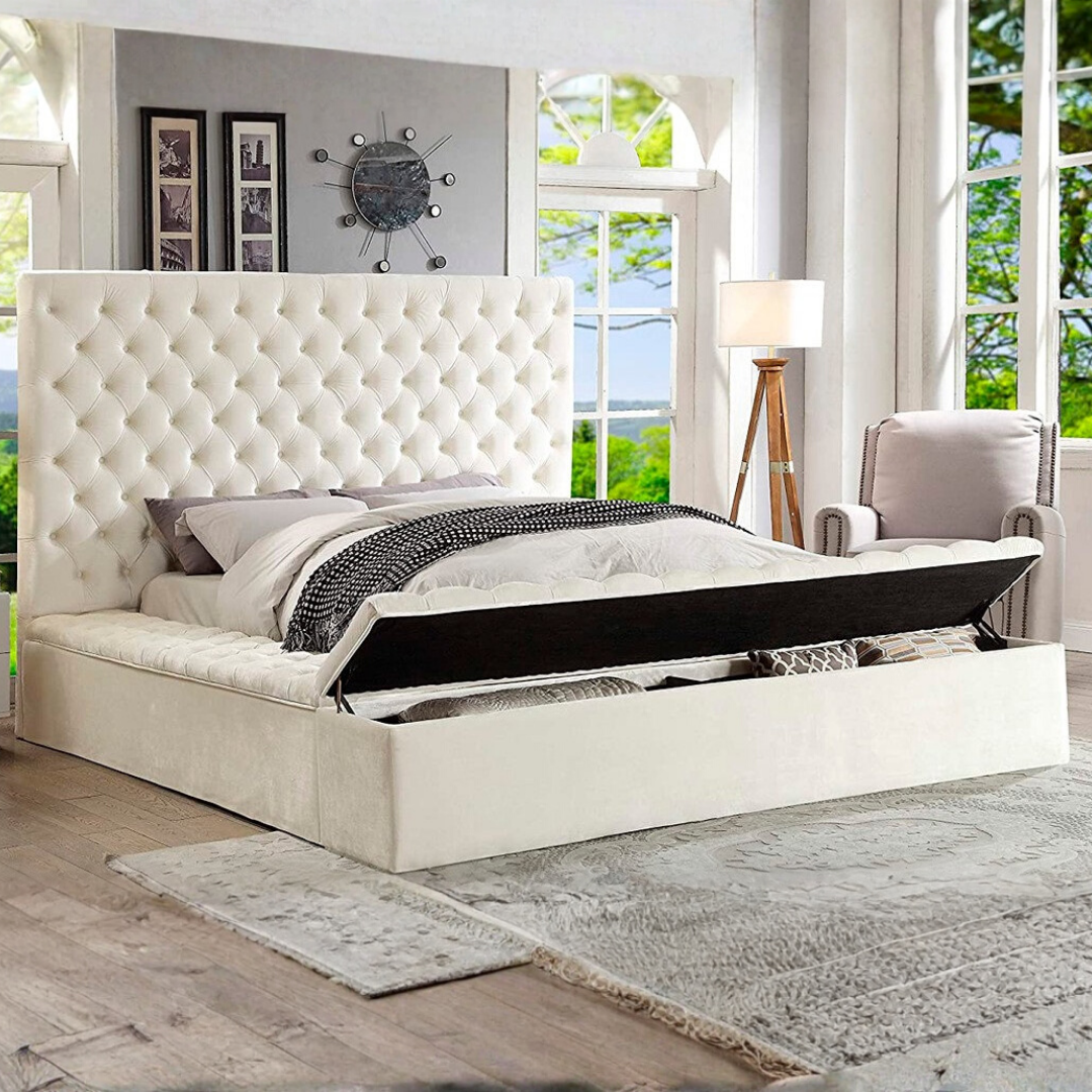 Vantero – Queen Bed – Velvet (Cream)