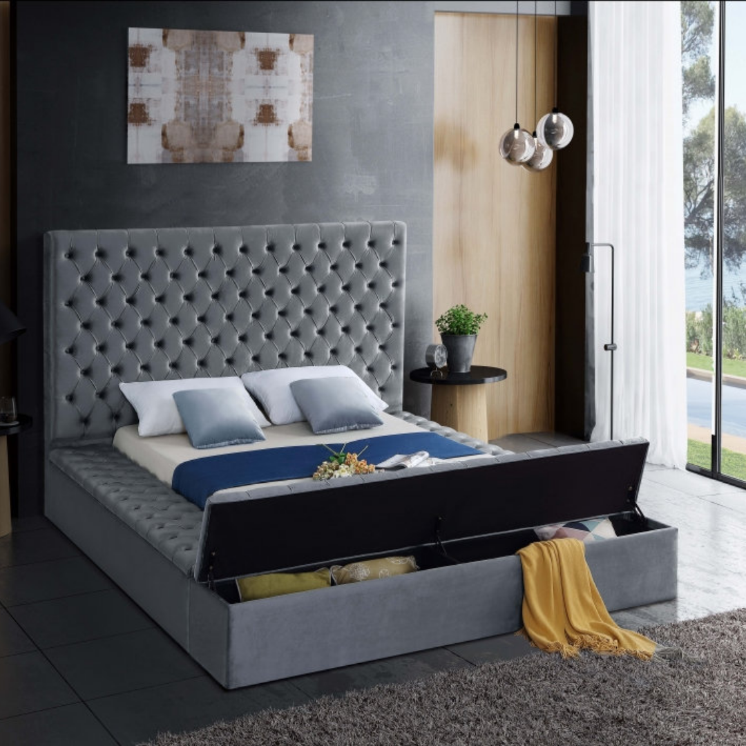 Vantero – Queen Bed – Velvet (Grey)