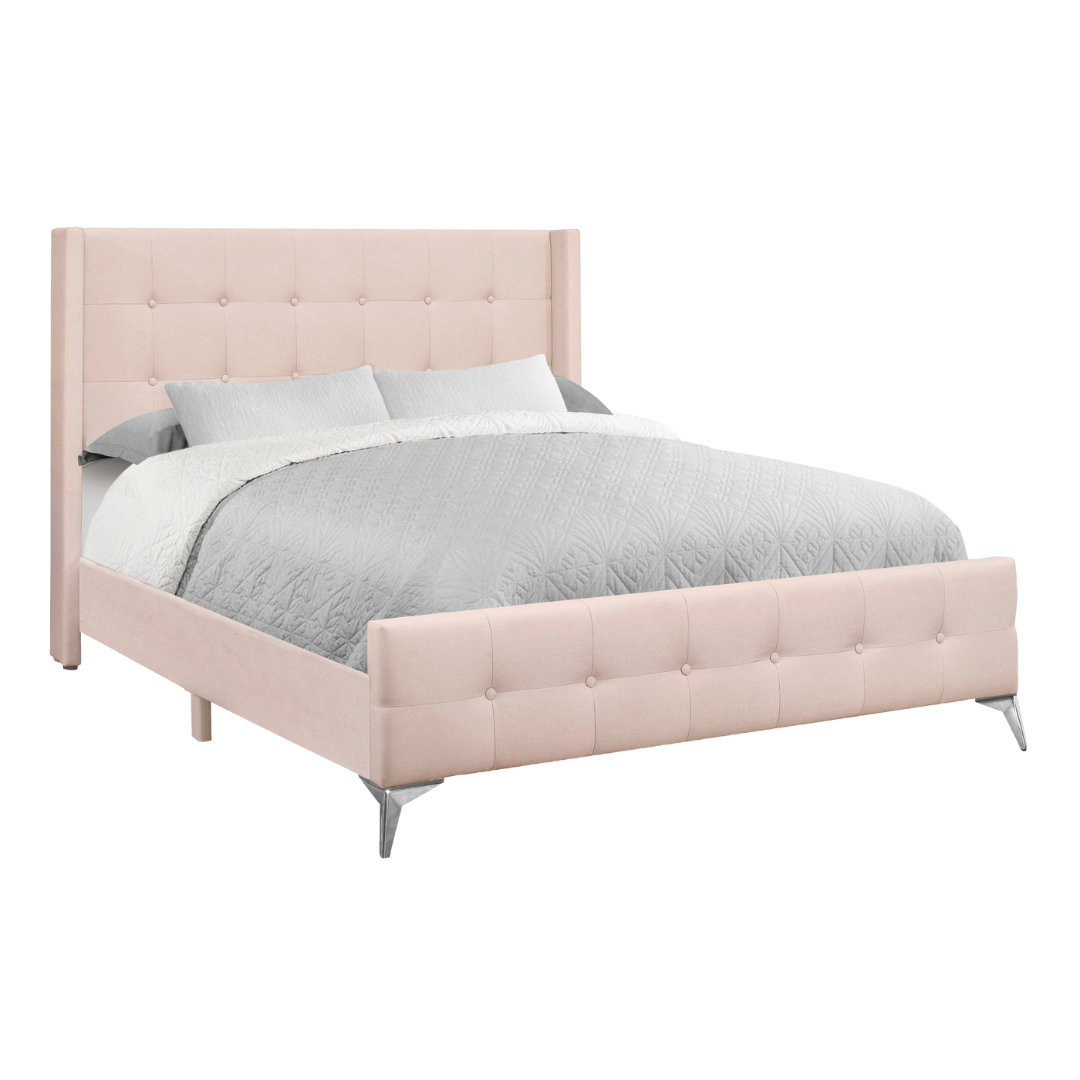 Veloria – Queen Bed – Velvet (Pink) + Chrome Legs
