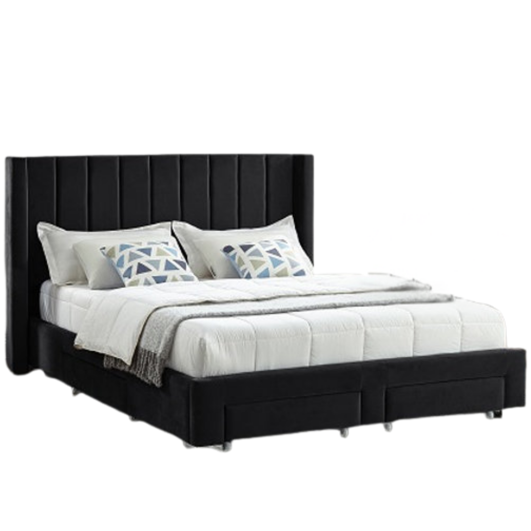 Veltrix – Queen Bed – Velvet (Black)
