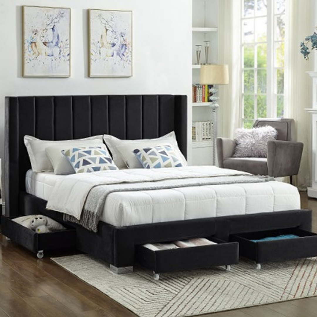 Veltrix – Queen Bed – Velvet (Black)