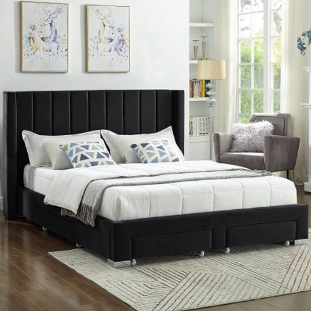 Veltrix – Queen Bed – Velvet (Black)