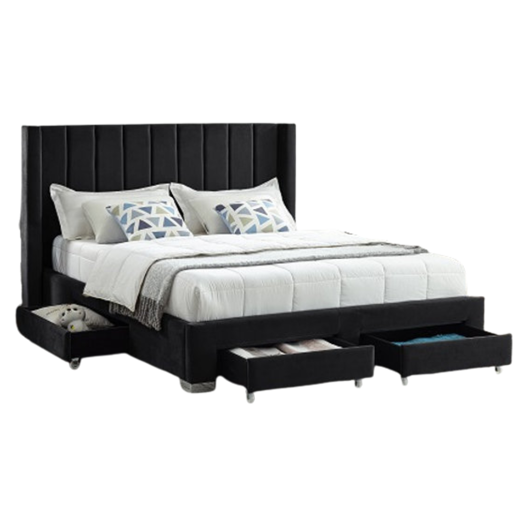 Veltrix – Queen Bed – Velvet (Black)