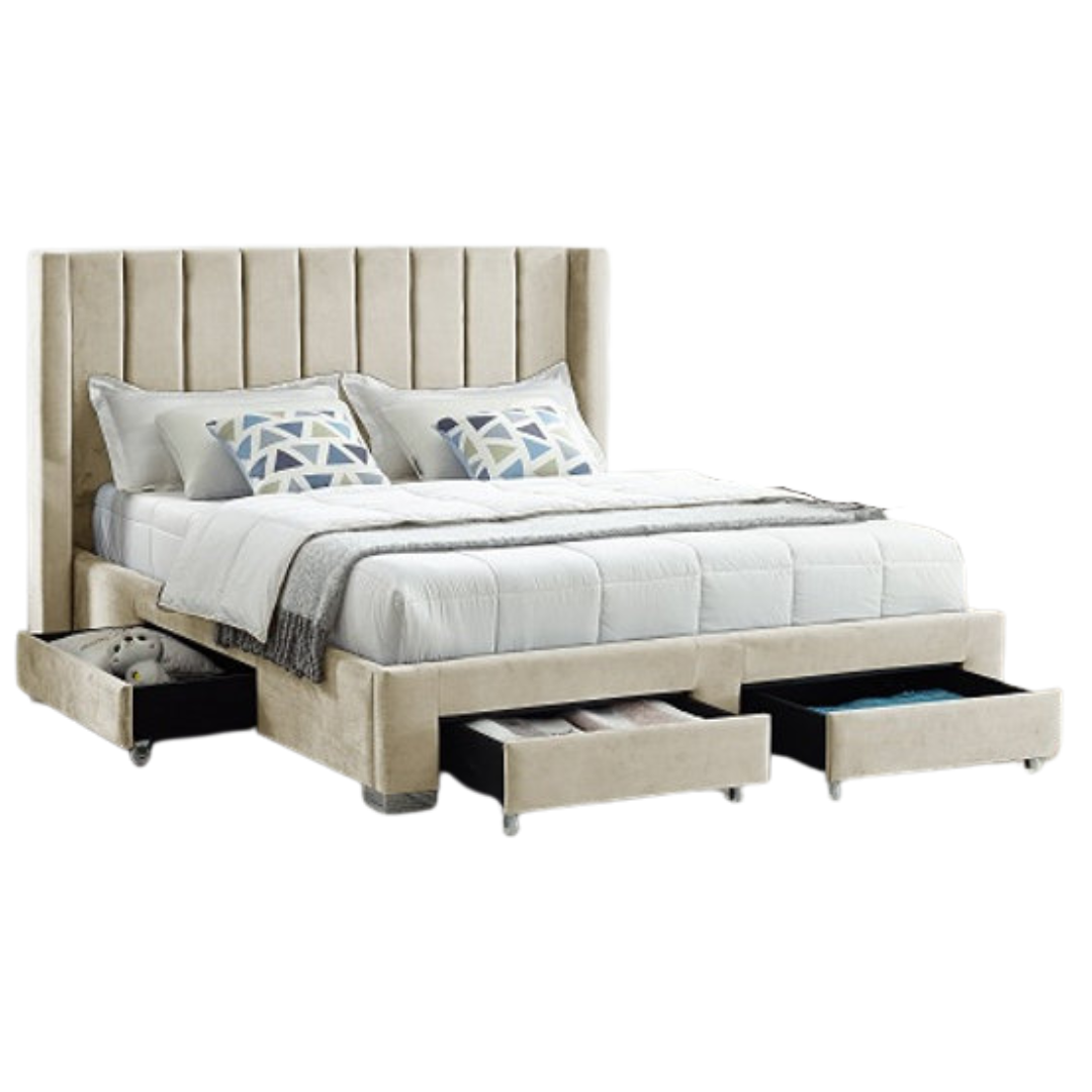 Veltrix – Queen Bed – Velvet (Cream)