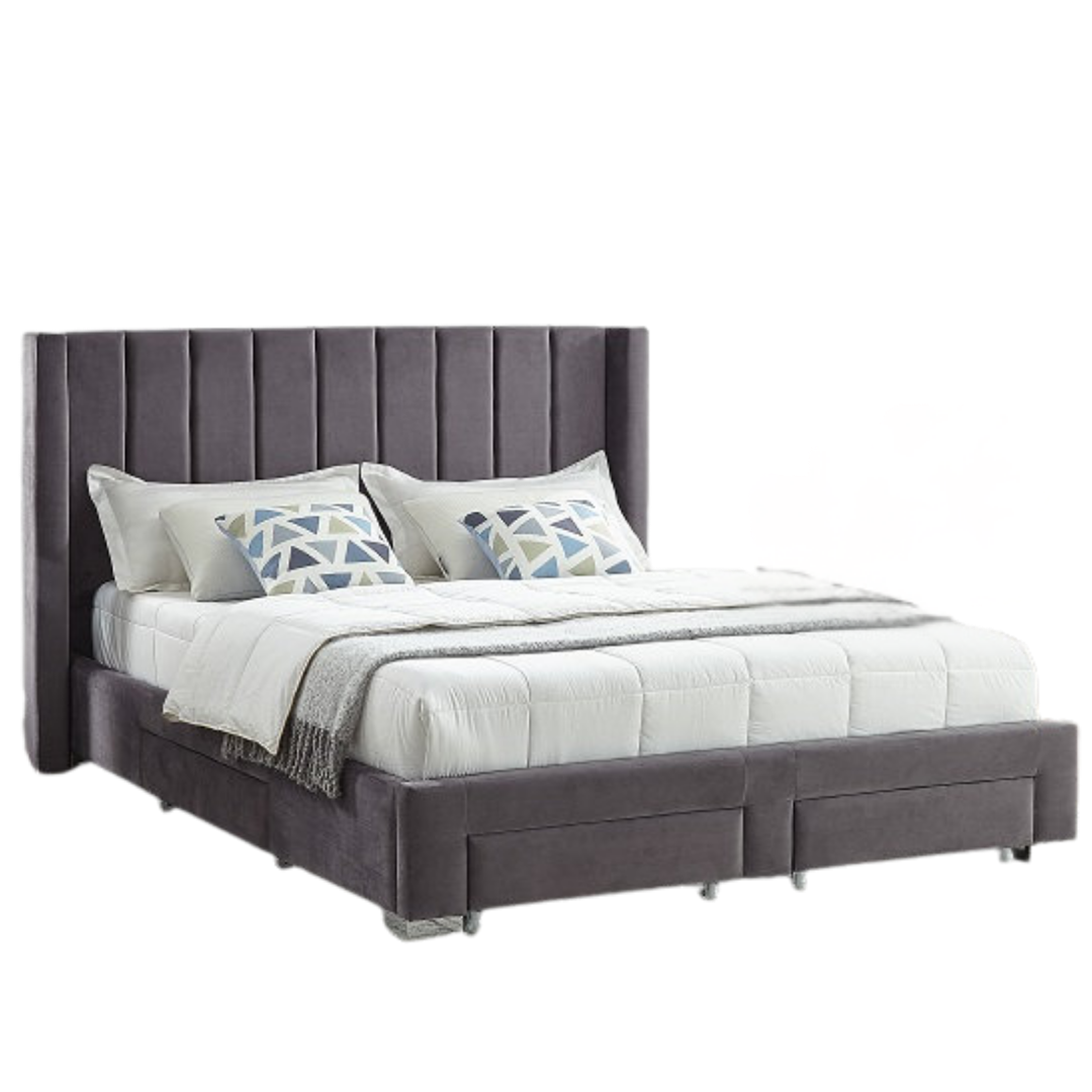 Veltrix – Queen Bed – Velvet (Grey)