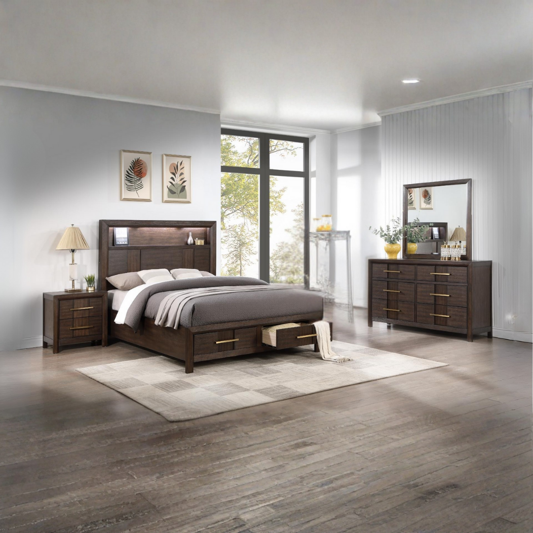Walsten – Ensemble de chambre à coucher – King – Noyer foncé