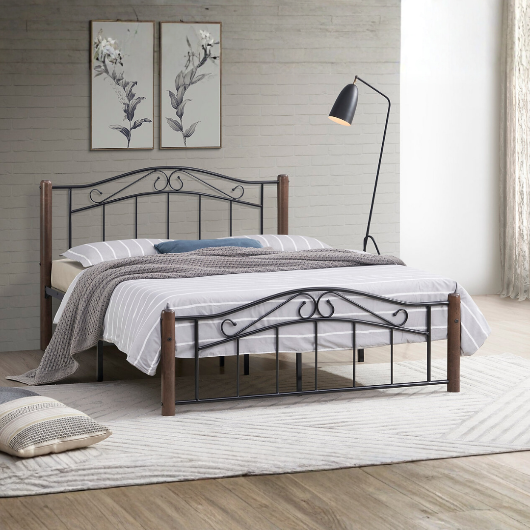 Walsten Double Metal Wood Bed – Clearance Montreal