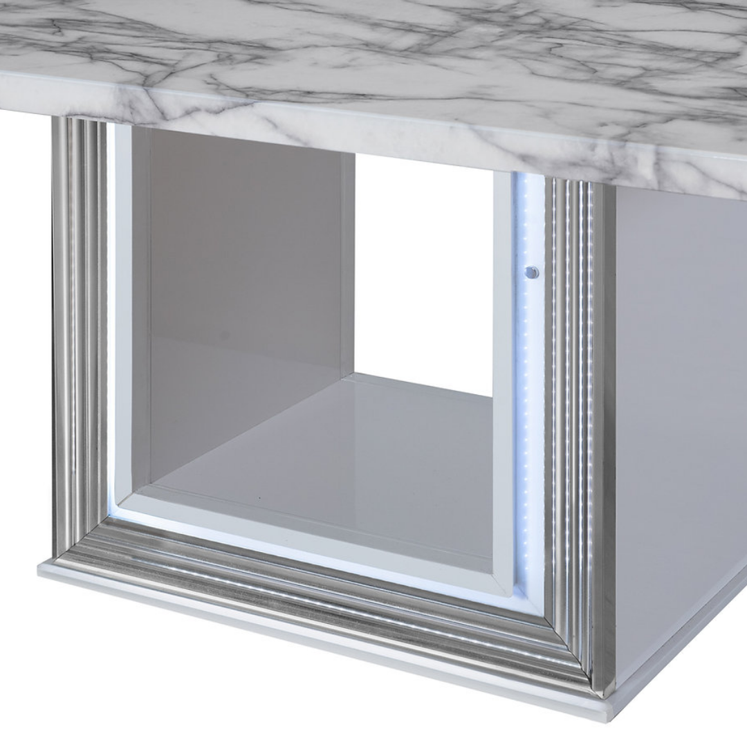 Milano – Ensemble de salle à manger – Aspect marbre blanc / PU gris