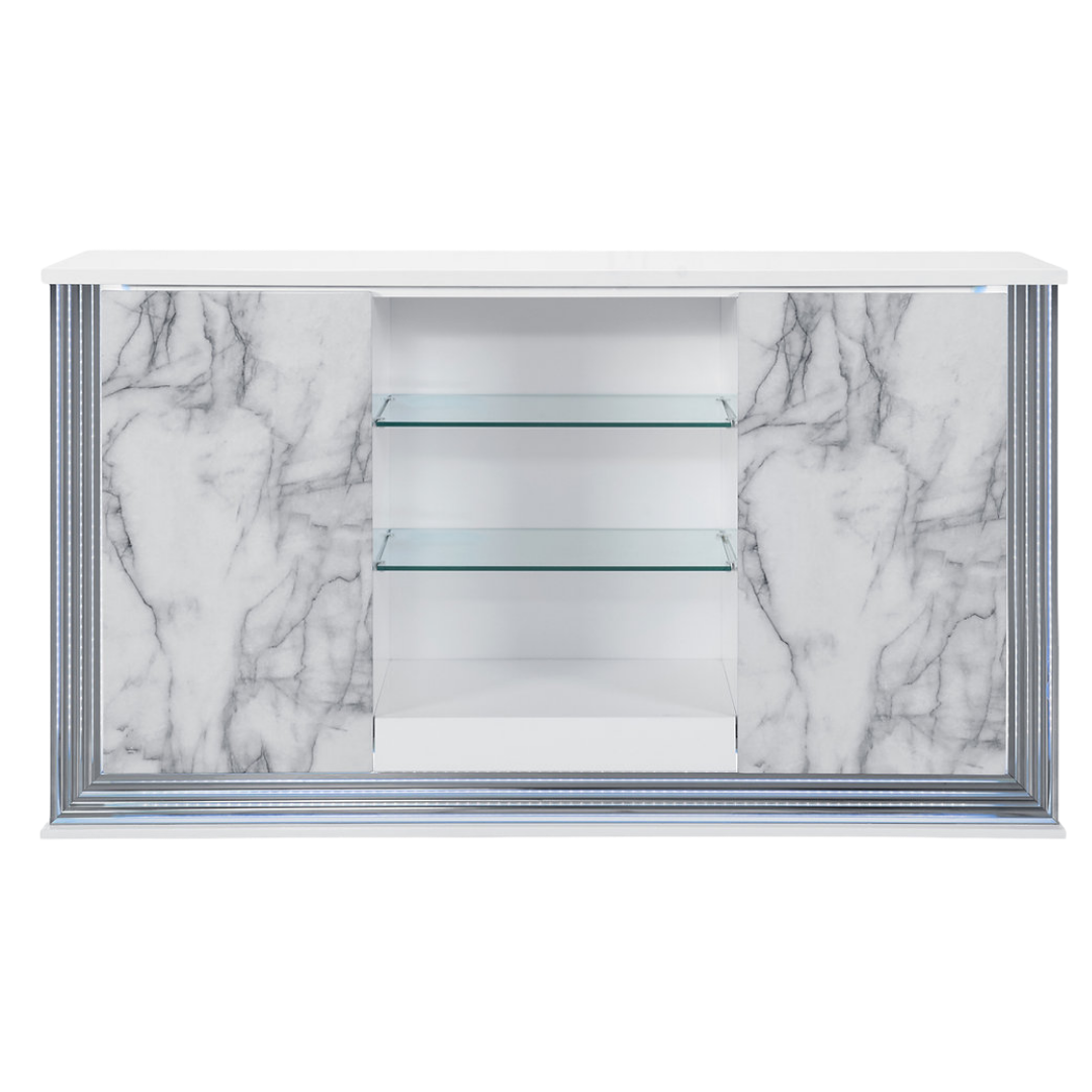 Milano – Ensemble de salle à manger – Aspect marbre blanc / PU gris