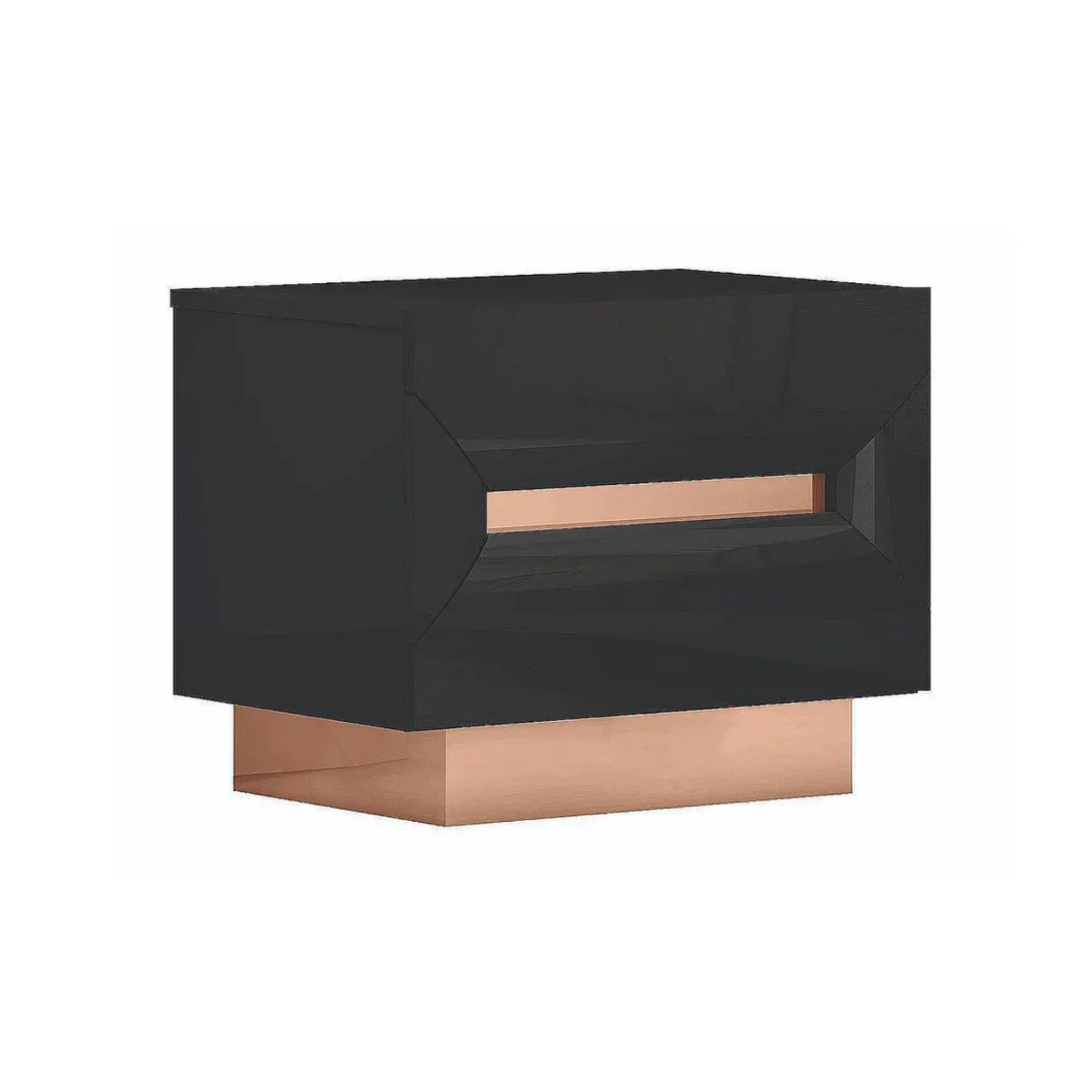 Zaneva – Table de chevet noir laqué métal rose gold
