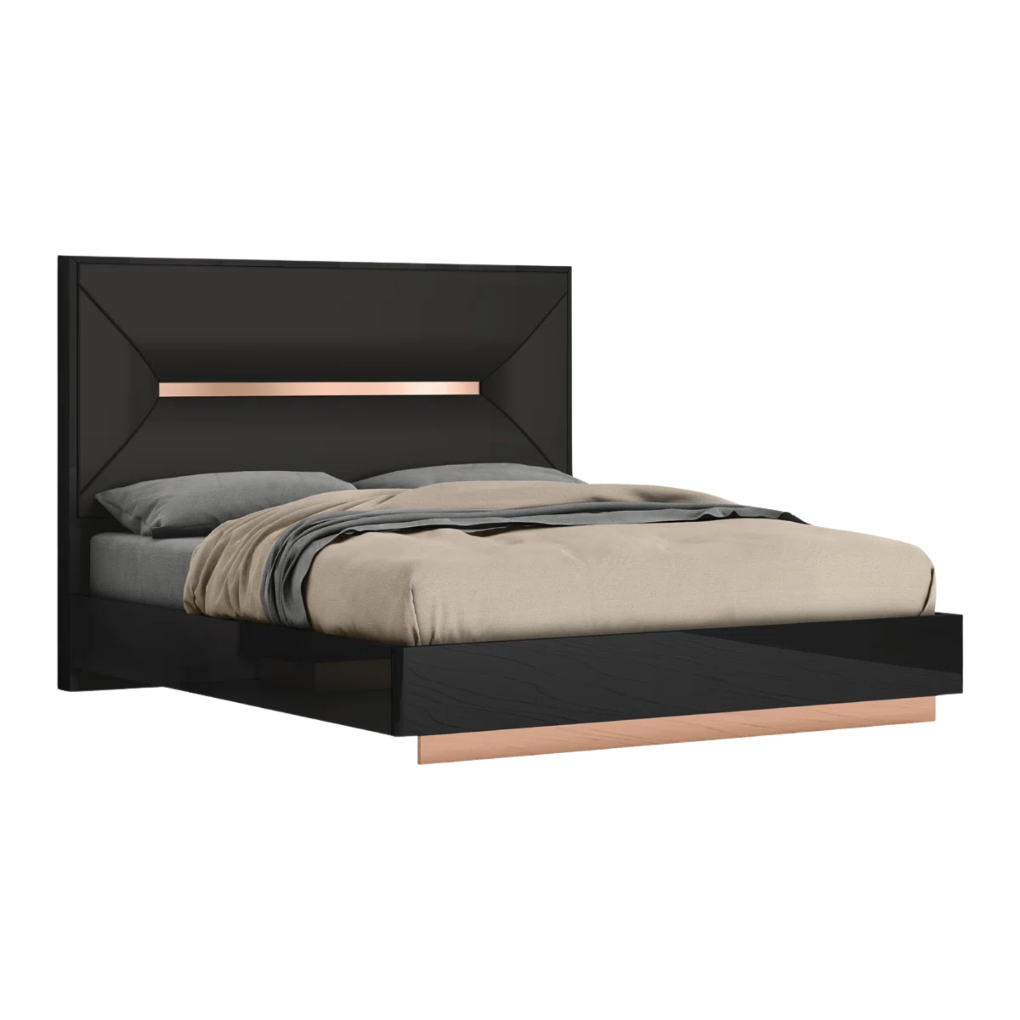 Zaneva – Ensemble de chambre king noir laqué rose gold
