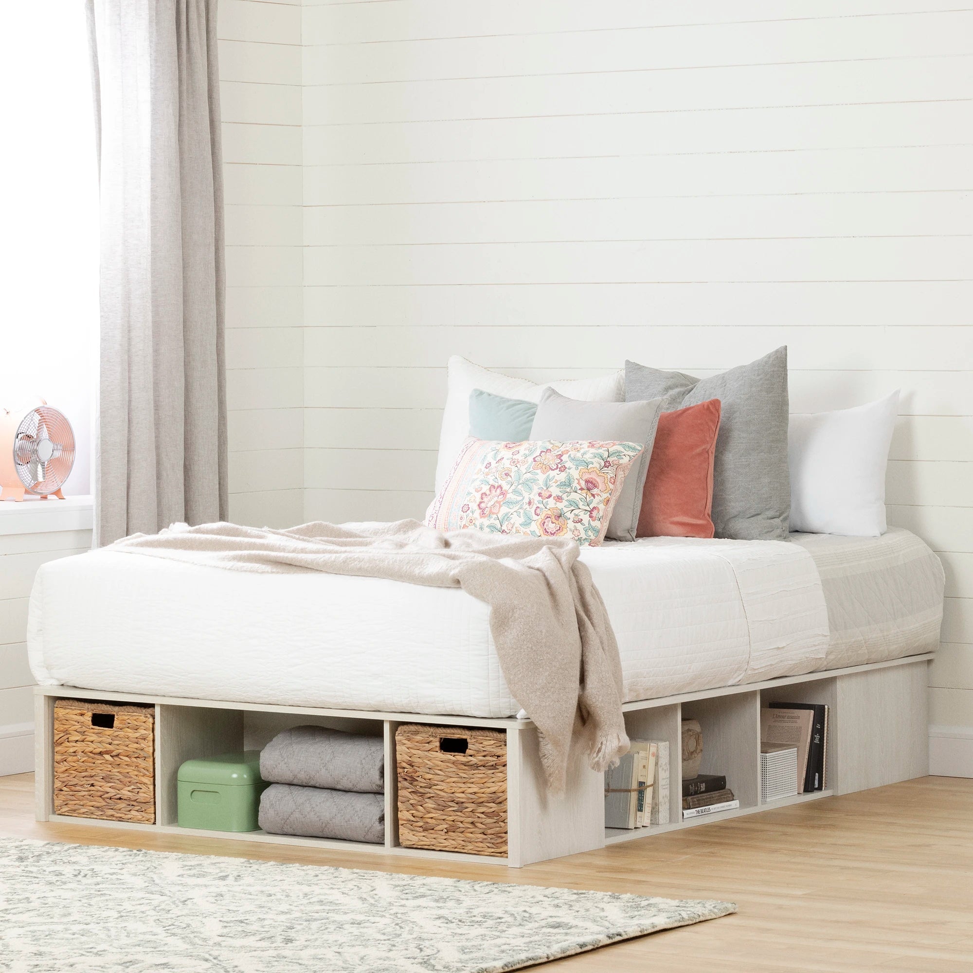 Storage Platform Bed with Wicker Baskets - Avilla