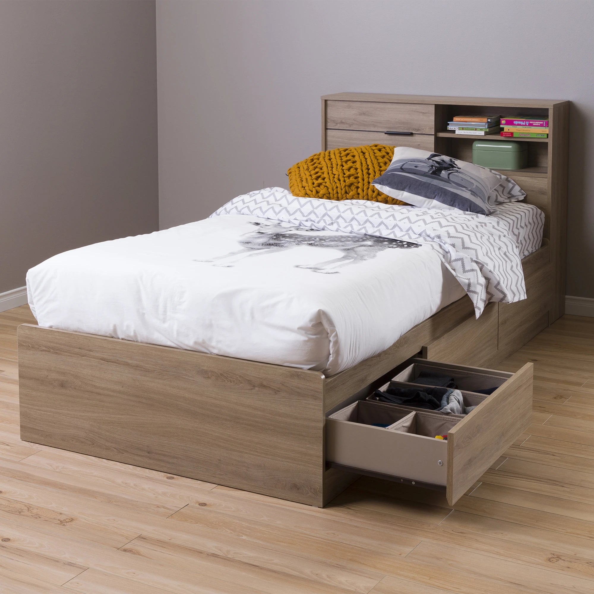 Storage Bed and Bookcase Headboard Set - Fynn