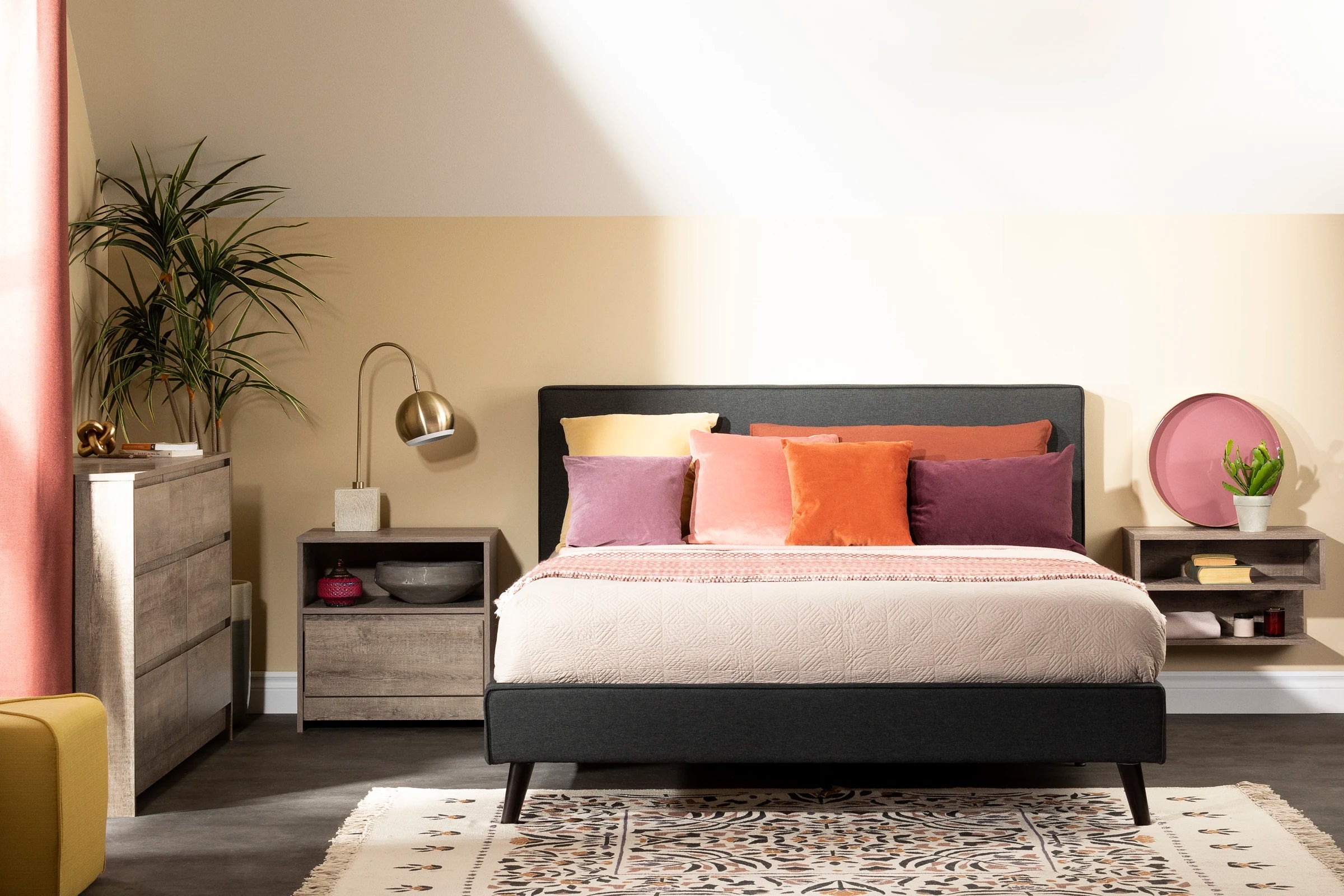 Modern Upholstered Platform Bed and Headboard - Sazena