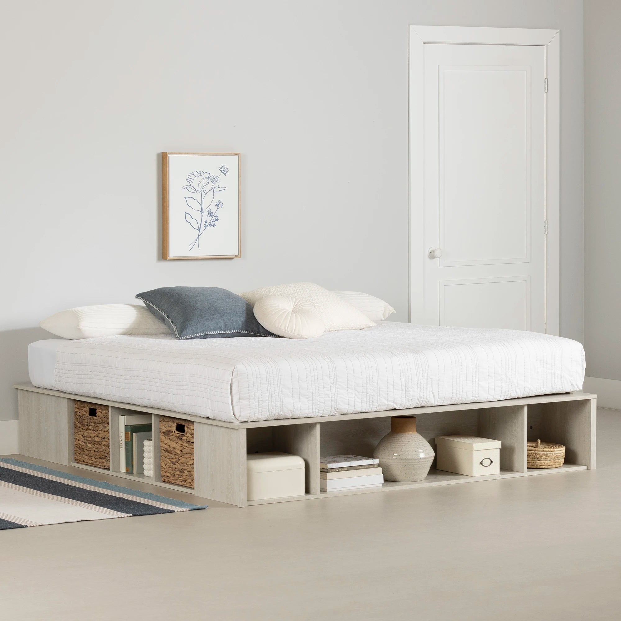 Storage Platform Bed with Wicker Baskets - Avilla