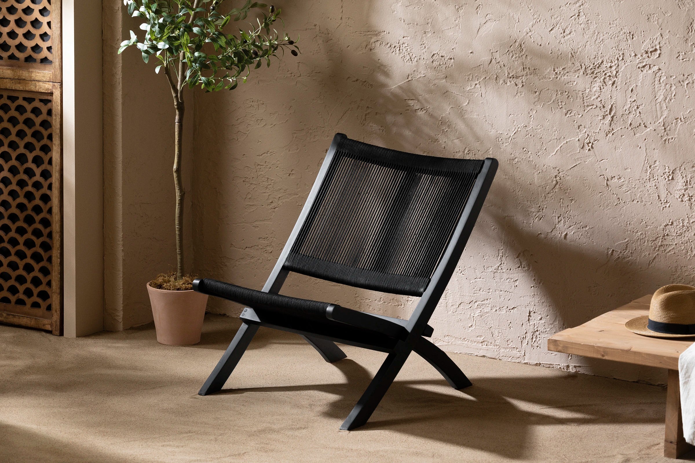 Wood and Rope Lounge Chair - Agave