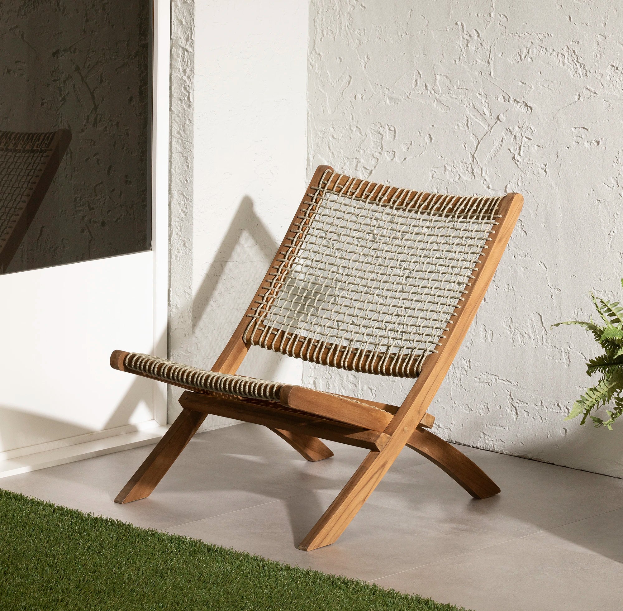 Wood and Woven Rope Lounge Chair - Agave