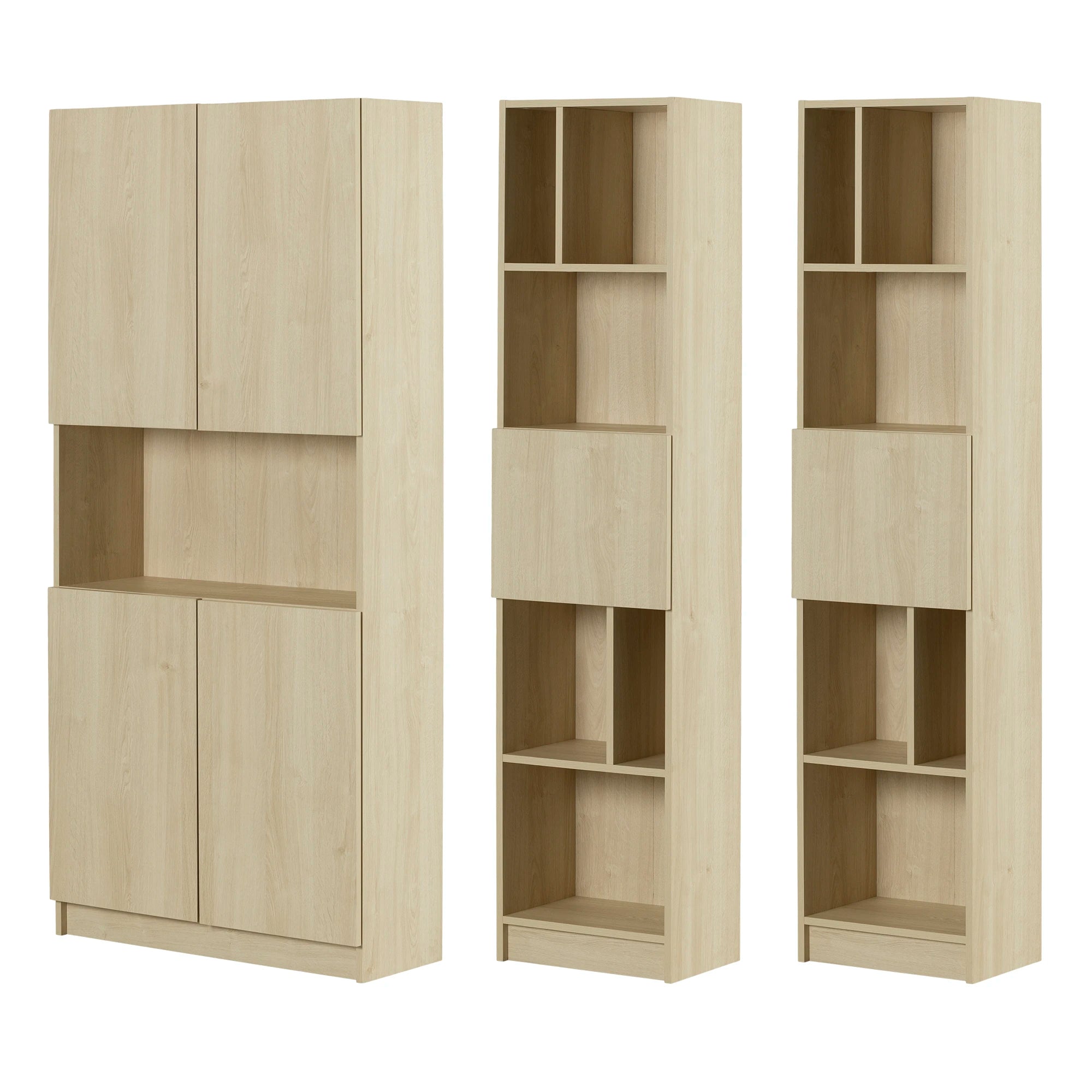 Set of Bookcase and 2 Narrow 5-Shelf Bookcases - Liora