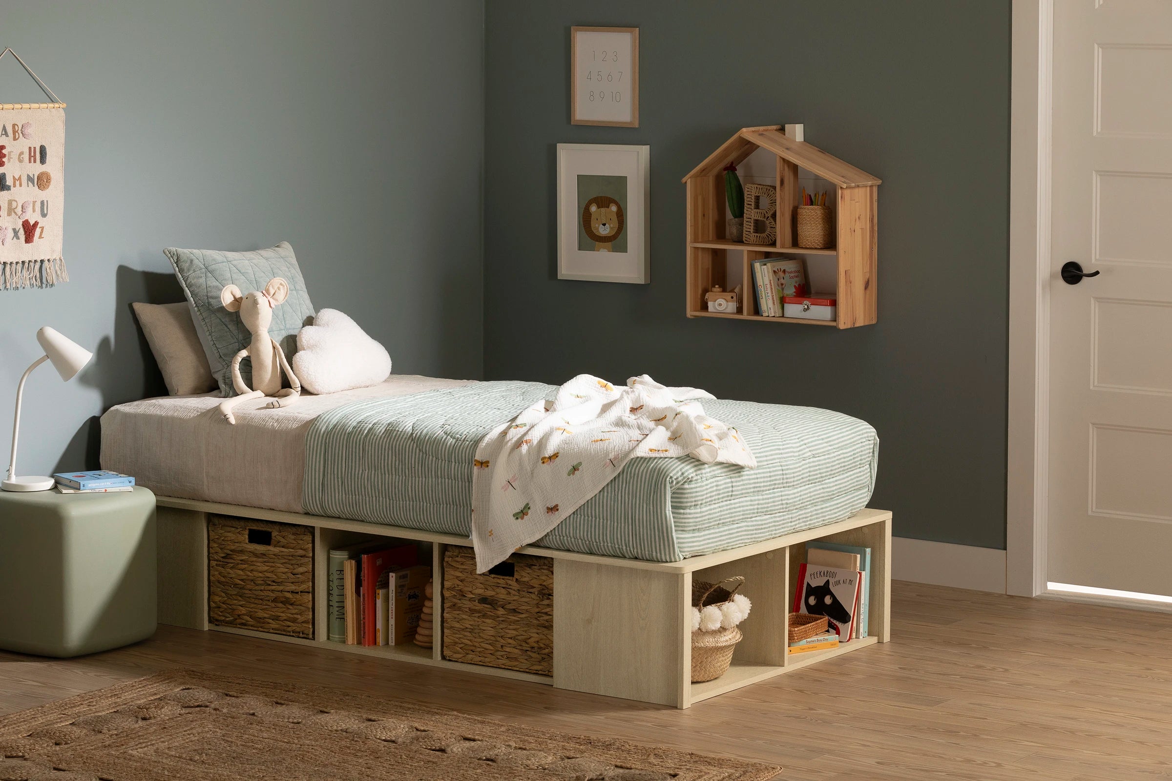 Storage Platform Bed with Wicker Baskets - Avilla