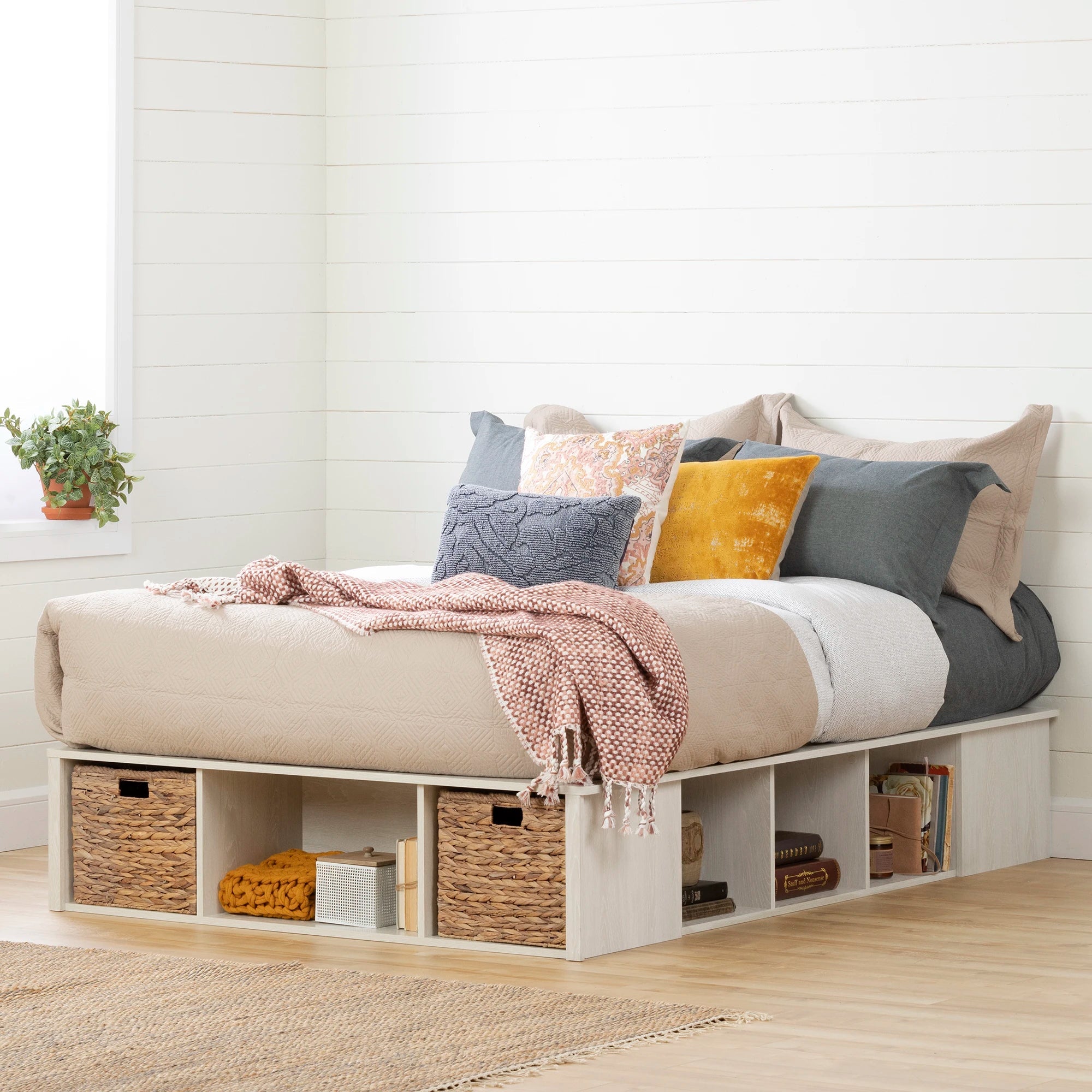 Storage Platform Bed with Wicker Baskets - Avilla