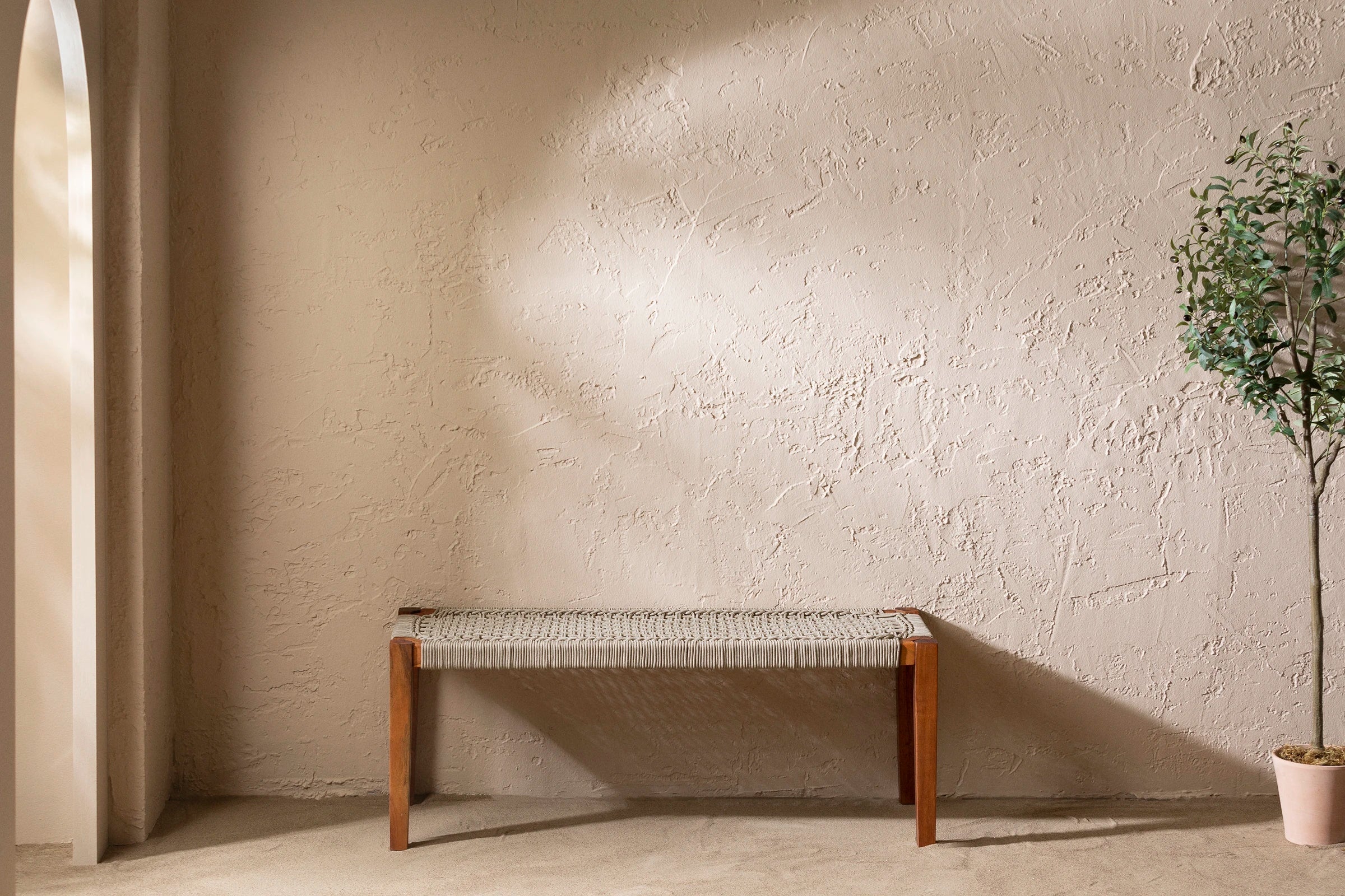 Wood and Rope Bench - Agave