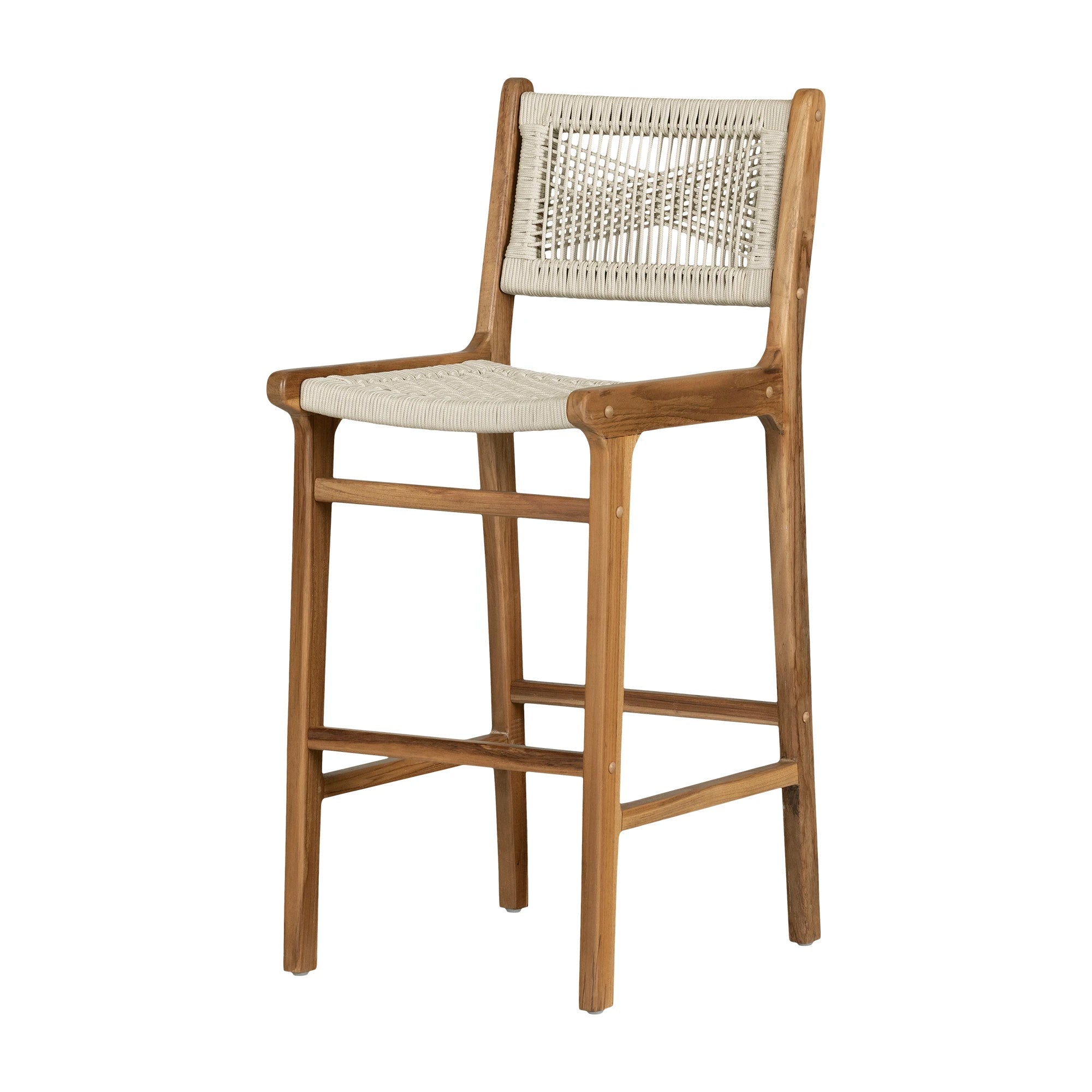 Teak Wood and Woven Rope Bar Stool - Balka