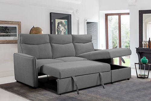 Soft Grey Reversible Sectional Sofa Bed with storage IF-9027