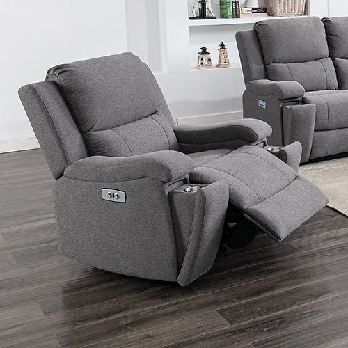 Fauteuil inclinable électrique en tissu gris avec 2 porte-gobelets et USB IF-8030