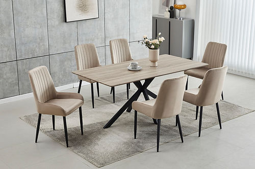 Wood Top Table with Velvet Chairs T-1510 C-1511 Dining Collection