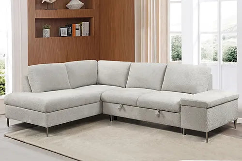 Soft Beige Fabric Sectional Sofa Bed With Lift-Up Storage Bench 9023