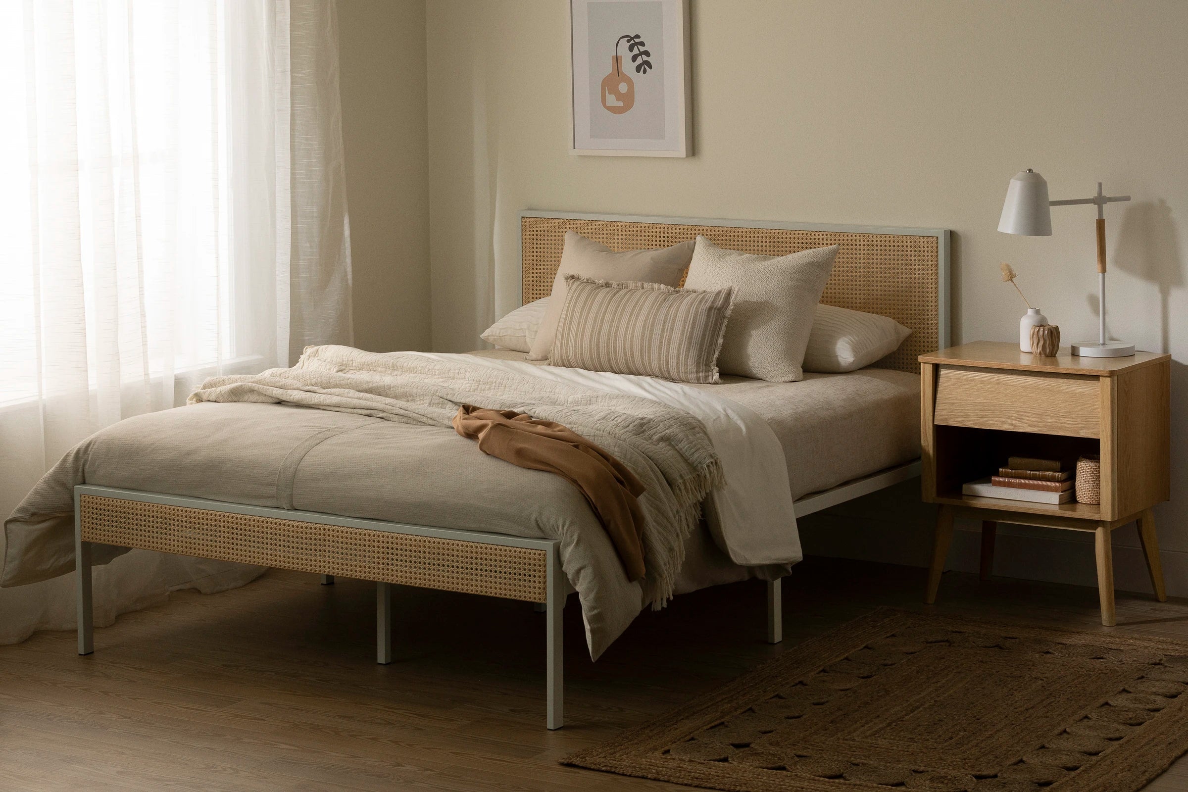 Metal Platform Bed with Natural Cane - Hoya