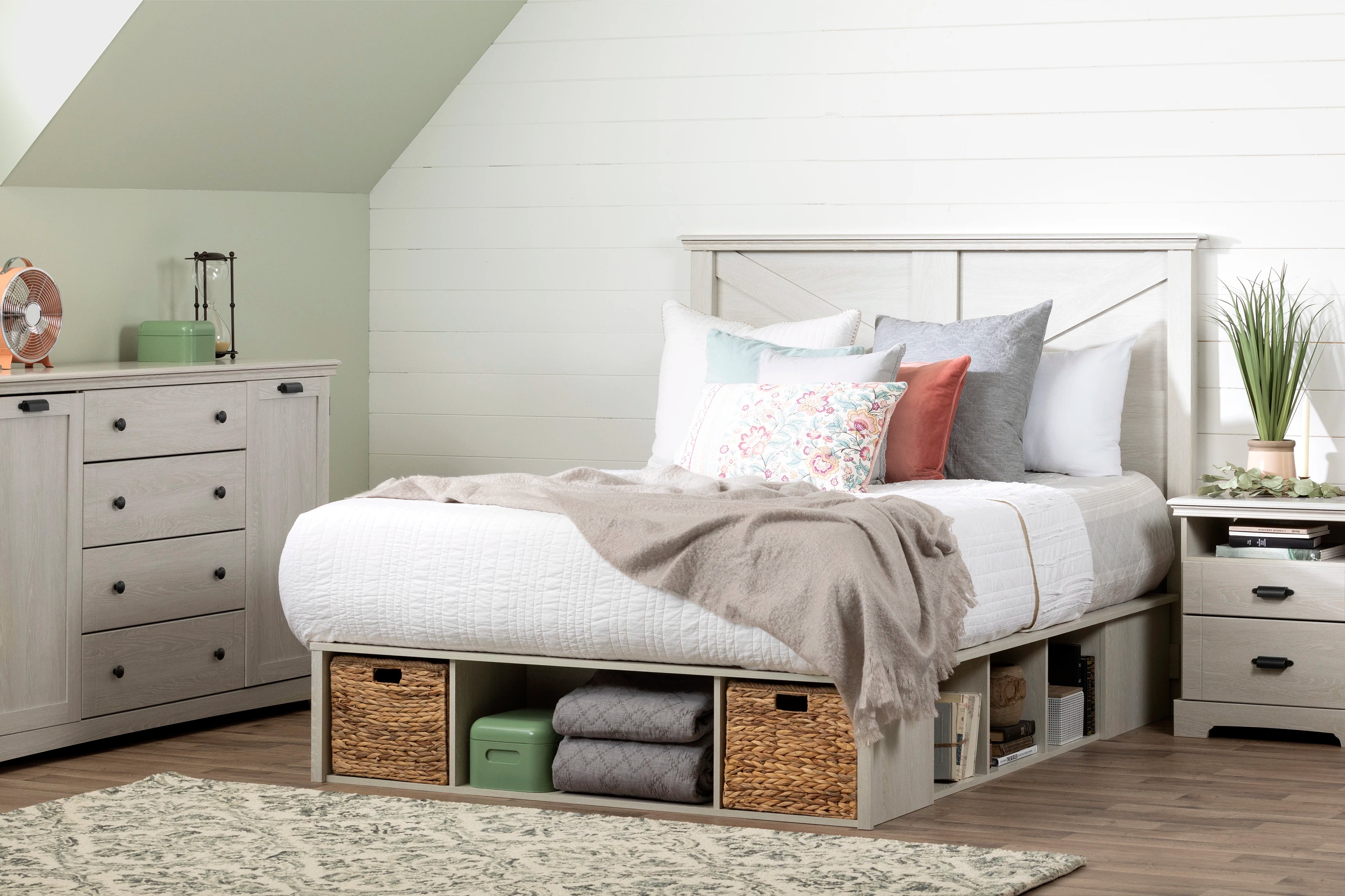 Storage Platform Bed with Wicker Baskets - Avilla