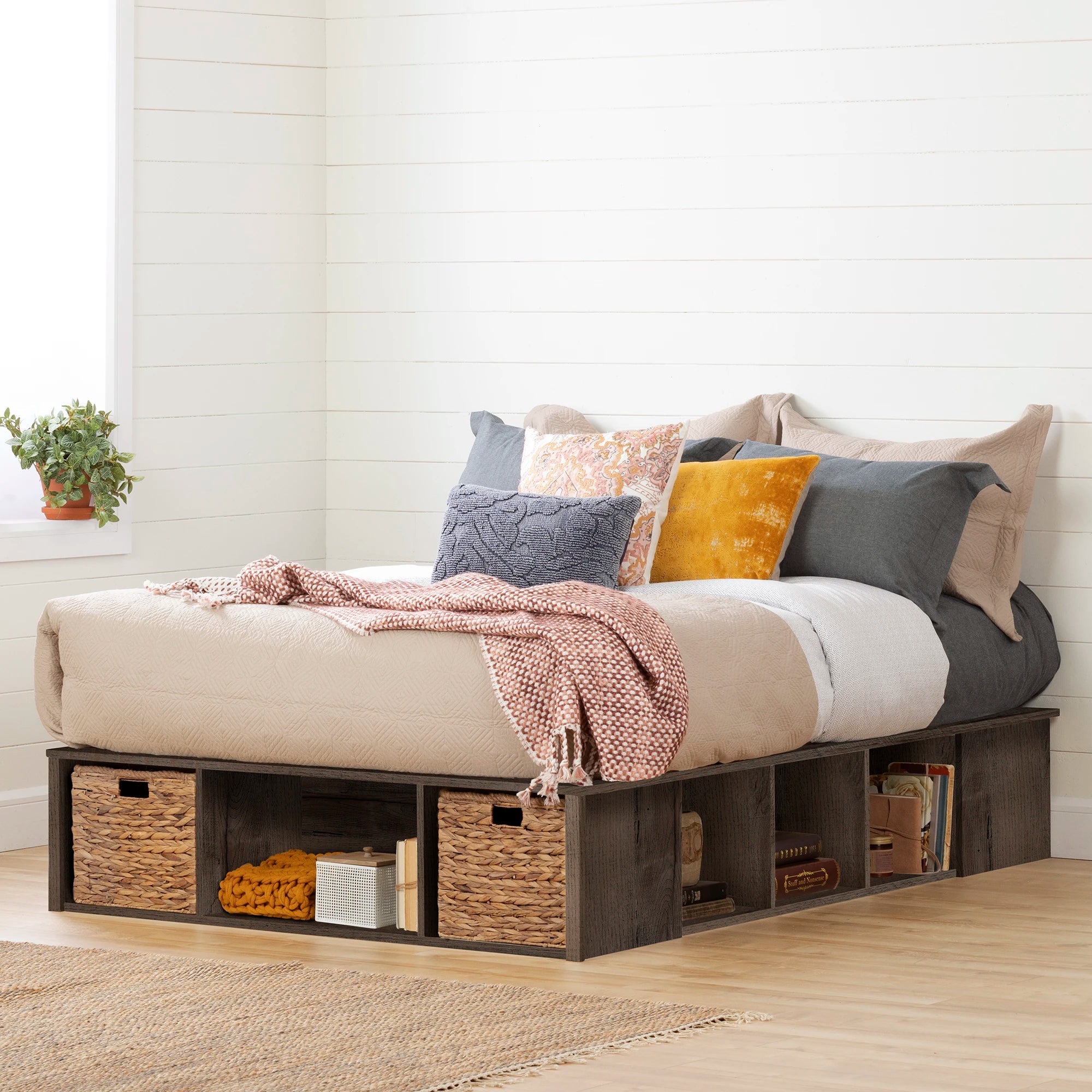 Storage Platform Bed with Wicker Baskets - Avilla